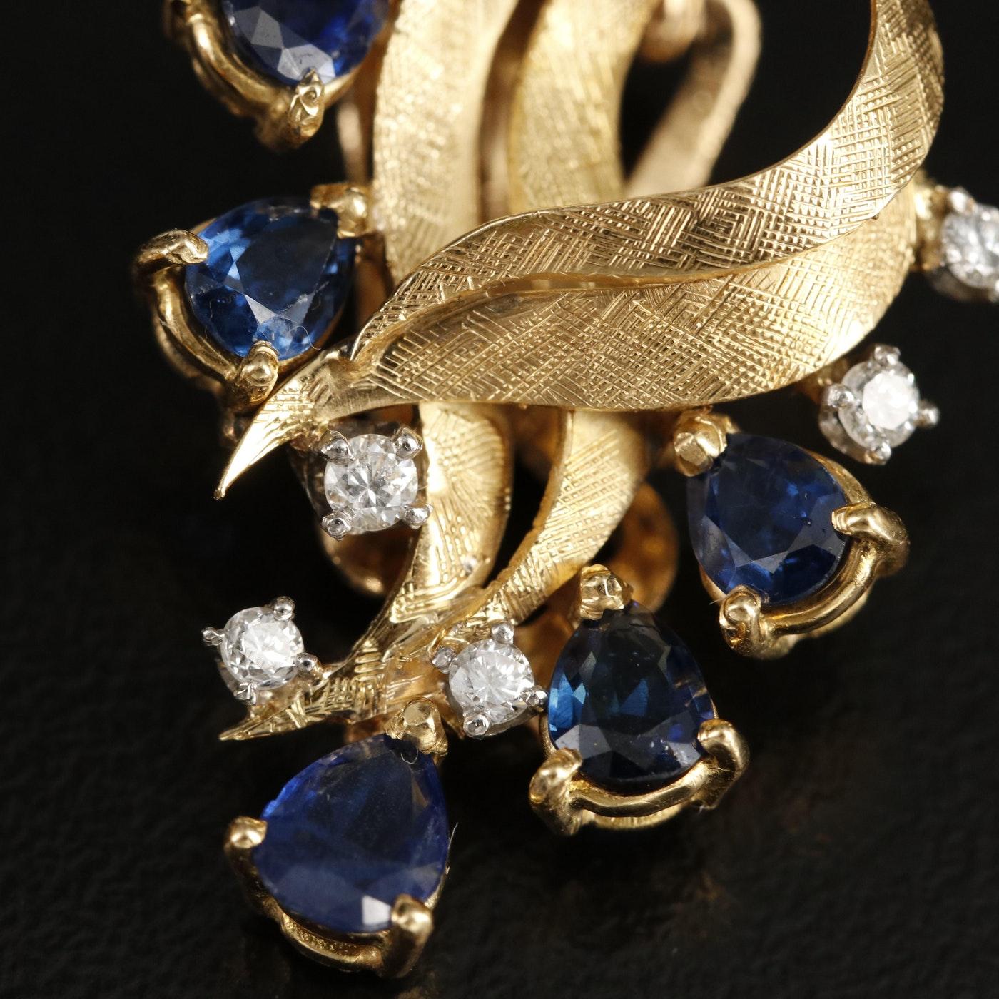 Atemberaubende Vintage 14K Gold Saphir und Diamant Clip-On-Ohrringe (Rundschliff) im Angebot