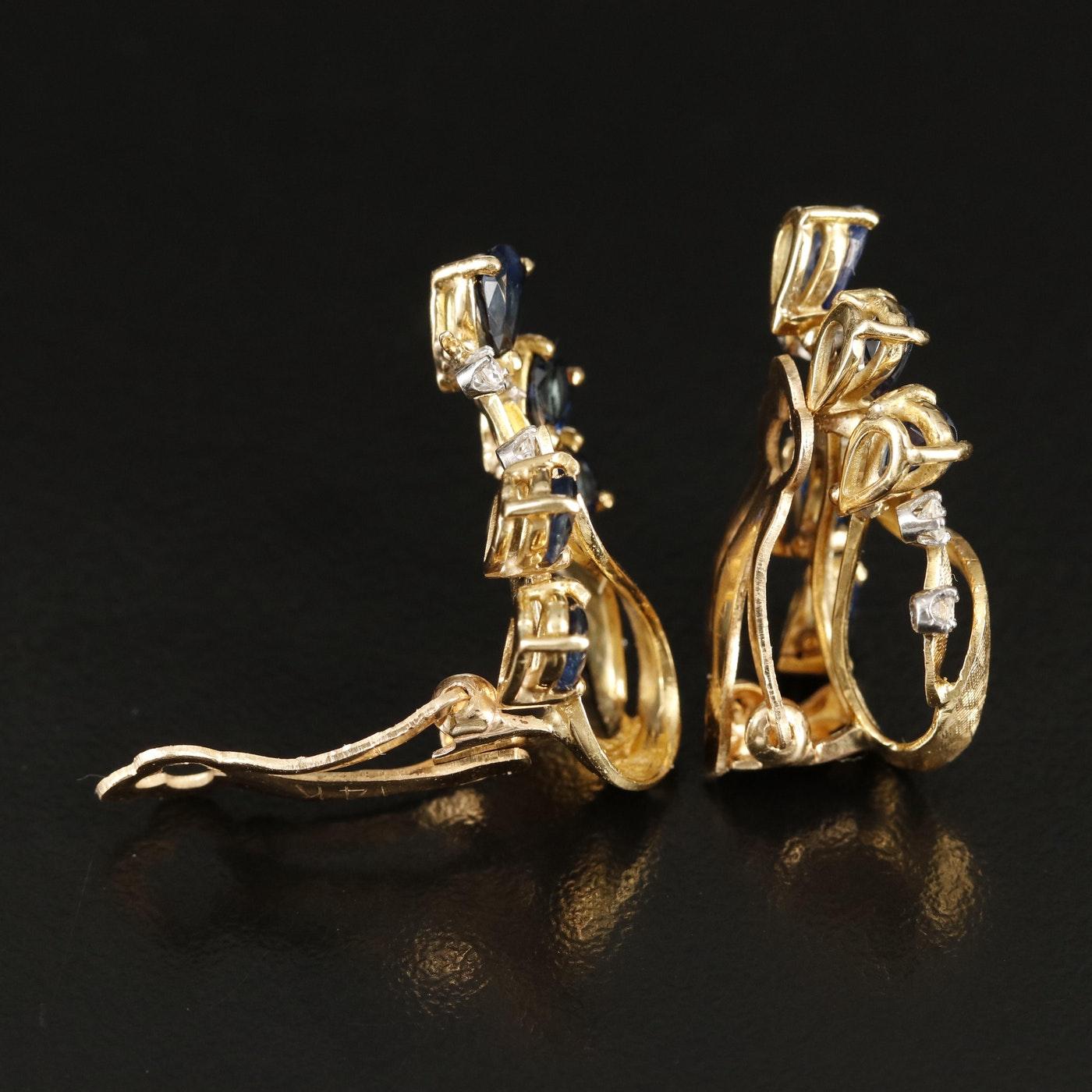 Atemberaubende Vintage 14K Gold Saphir und Diamant Clip-On-Ohrringe im Zustand „Gut“ im Angebot in Leesburg, VA