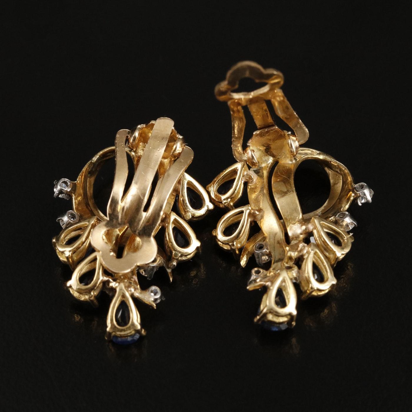 Atemberaubende Vintage 14K Gold Saphir und Diamant Clip-On-Ohrringe Damen im Angebot