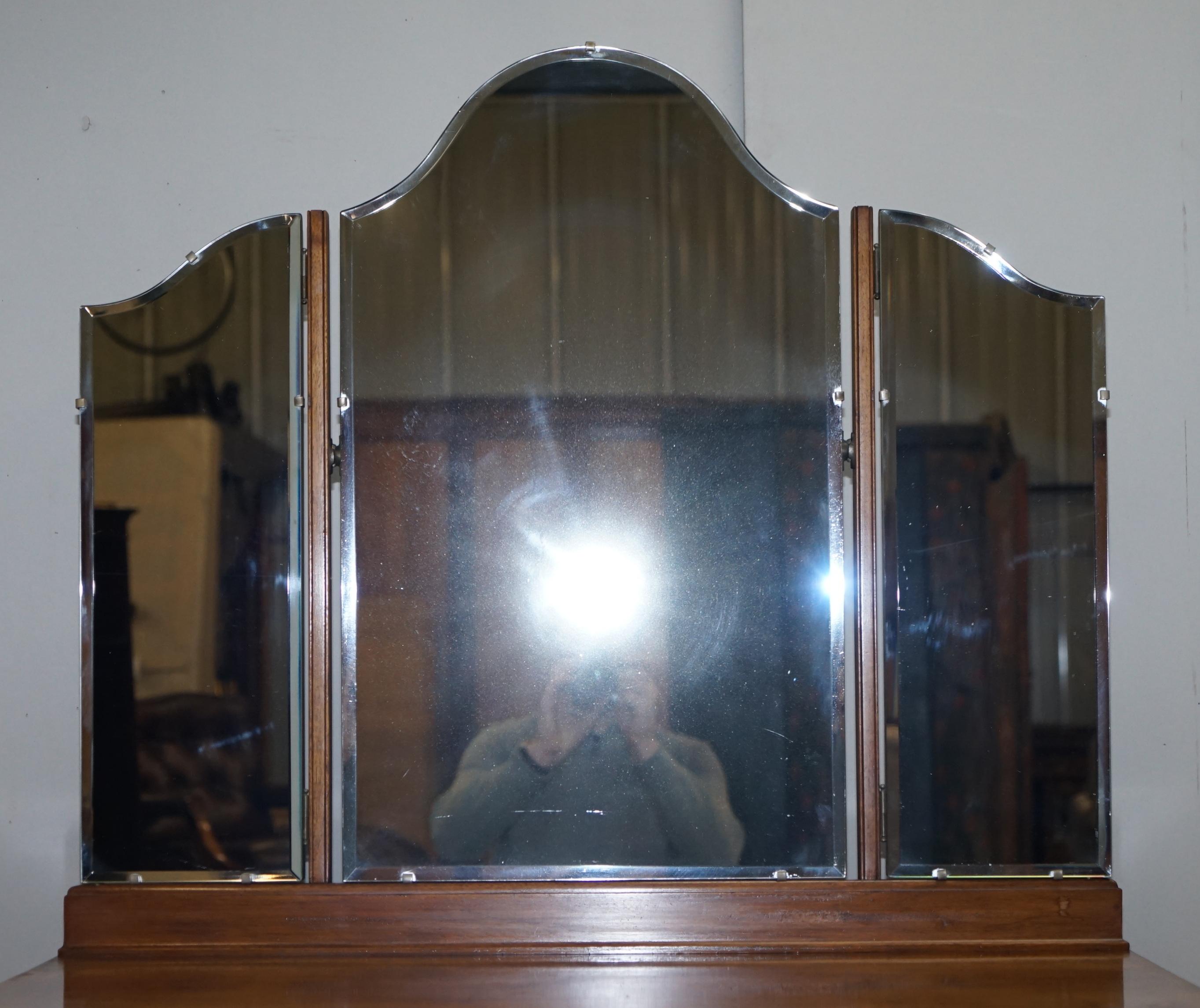 Quality circa 1940's Burr & Burl Walnut Dressing Table with Trifold Mirrors 2