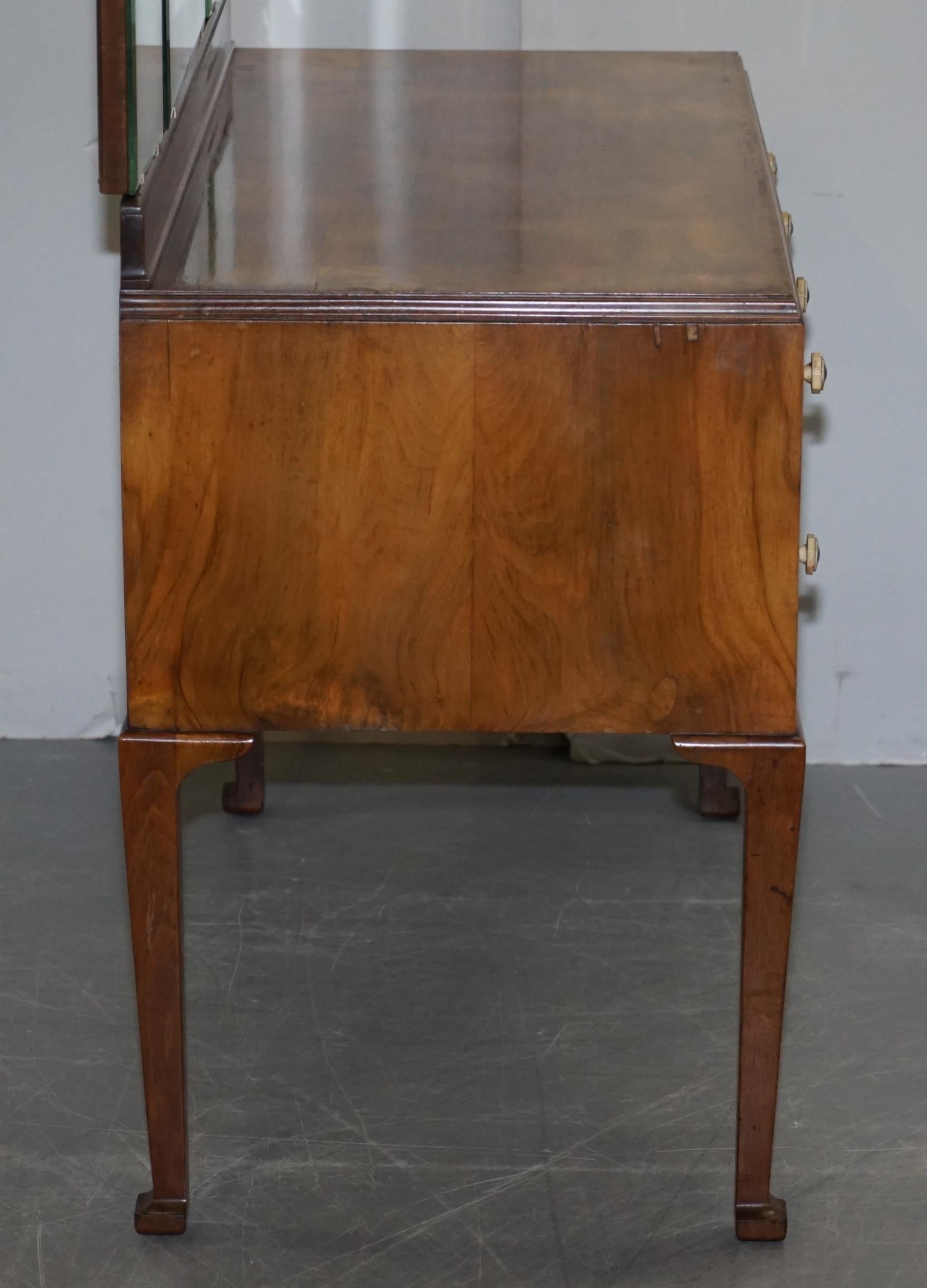 Quality circa 1940's Burr & Burl Walnut Dressing Table with Trifold Mirrors 5