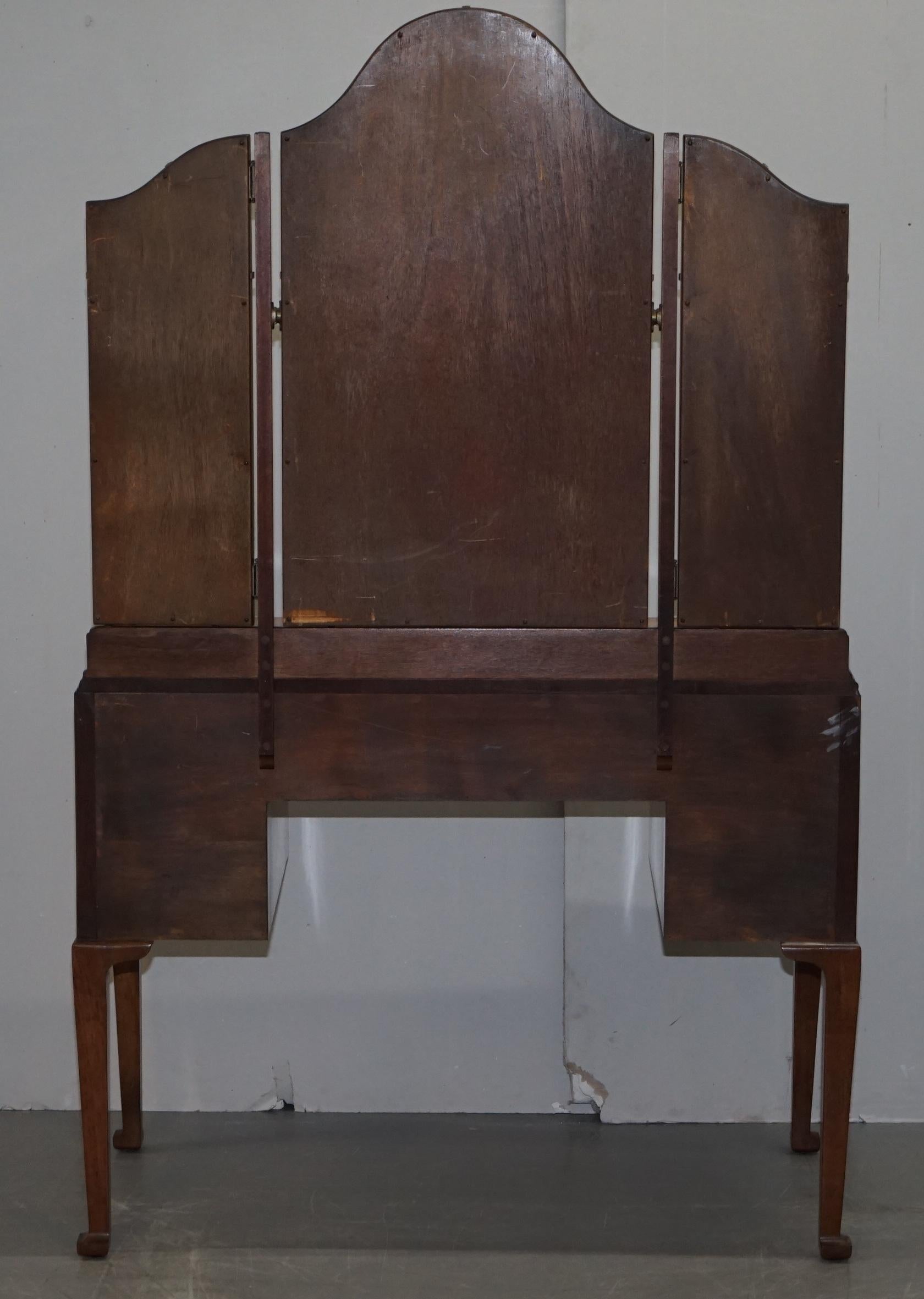 Quality circa 1940's Burr & Burl Walnut Dressing Table with Trifold Mirrors 6