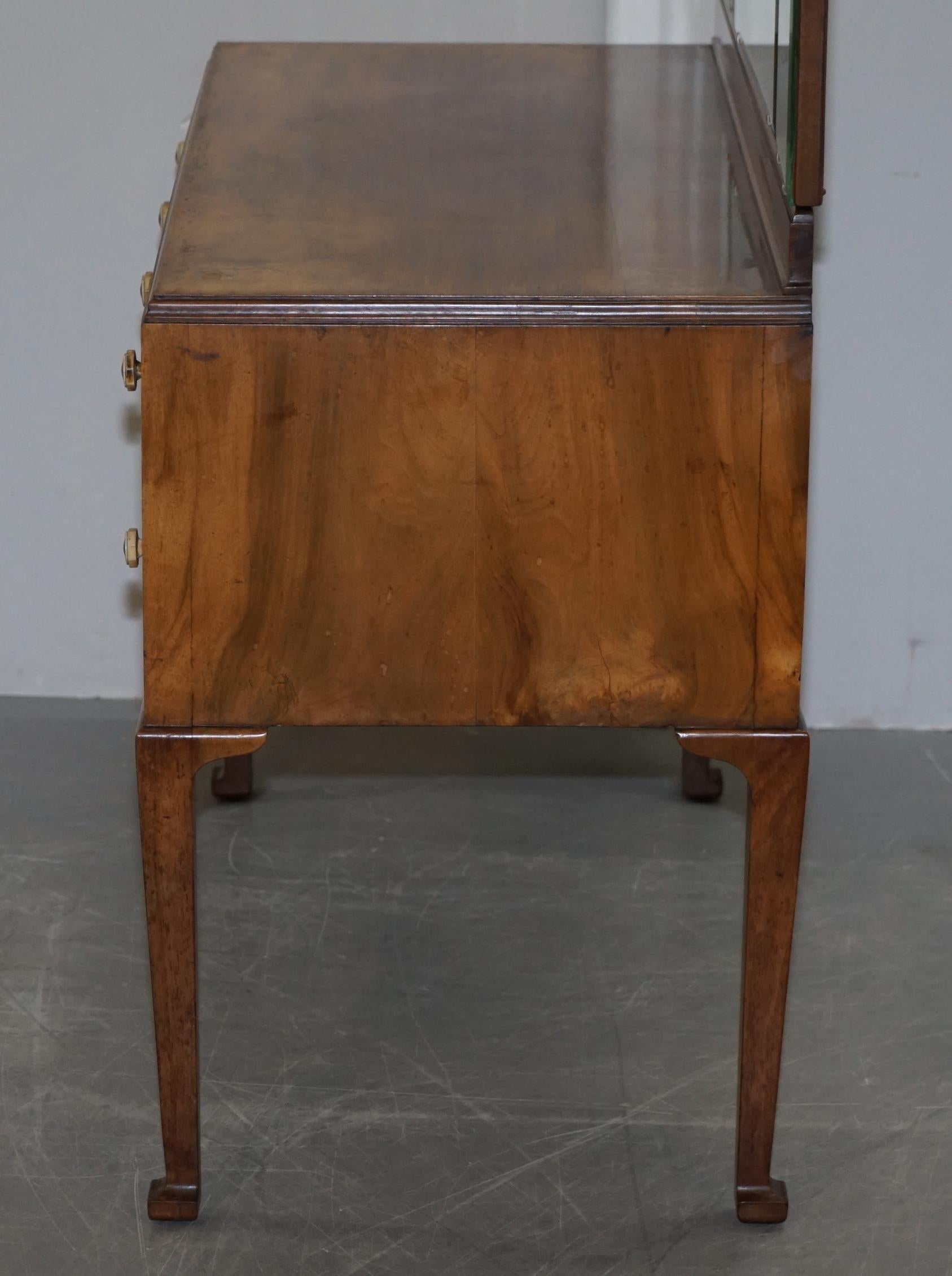 Quality circa 1940's Burr & Burl Walnut Dressing Table with Trifold Mirrors 8