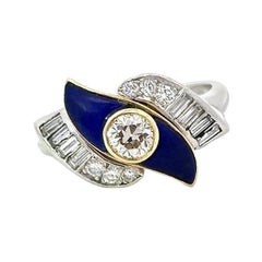 Stunning Vintage 1950's Diamond and Lapis Platinum & 18KT Gold Ring
