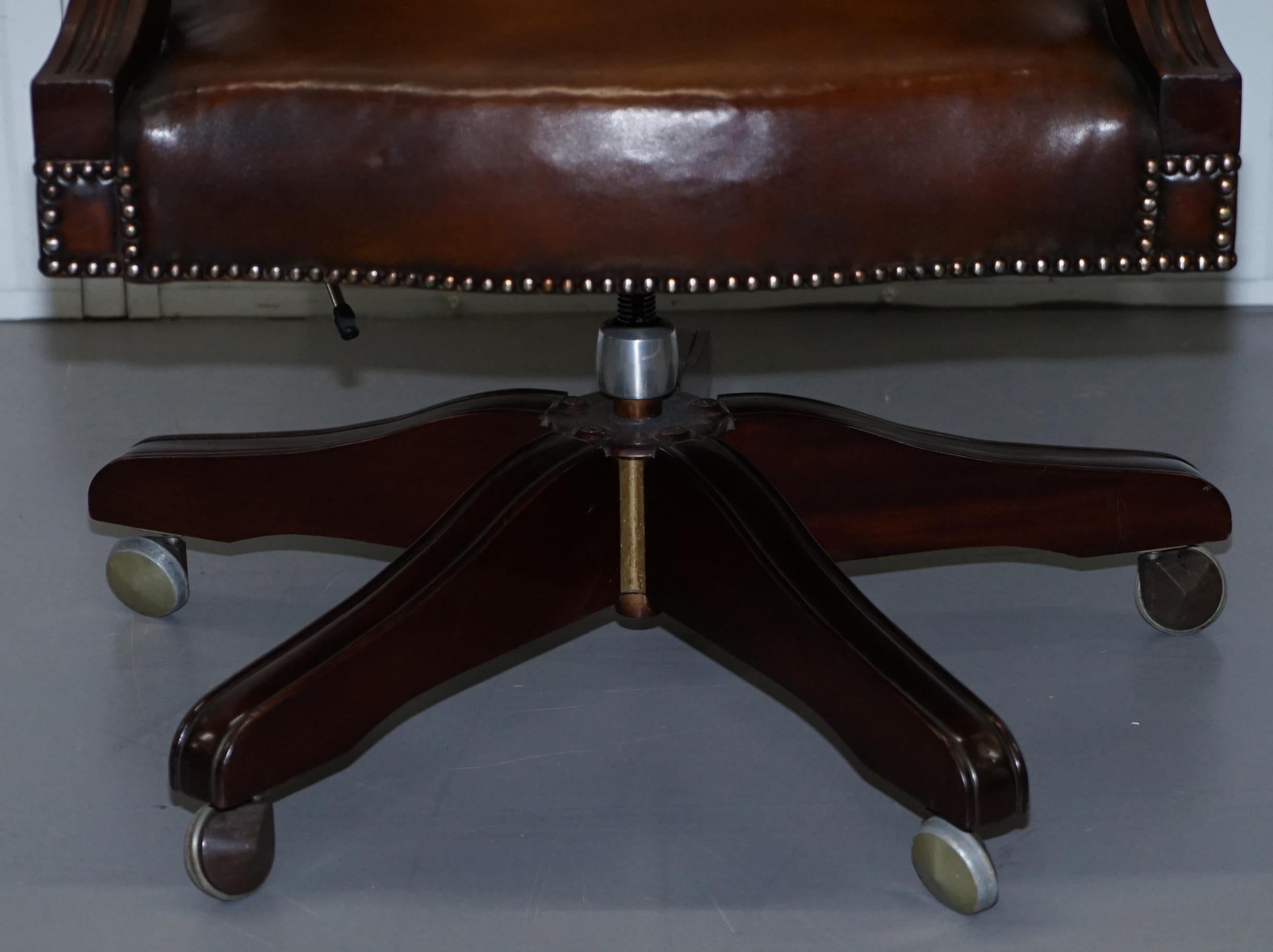Stunning Vintage 1960s Fully Restored Aged Brown Leather Directors Office Chair 3