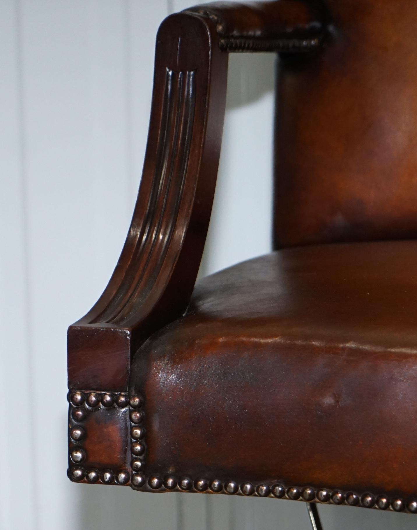 Stunning Vintage 1960s Fully Restored Aged Brown Leather Directors Office Chair 5