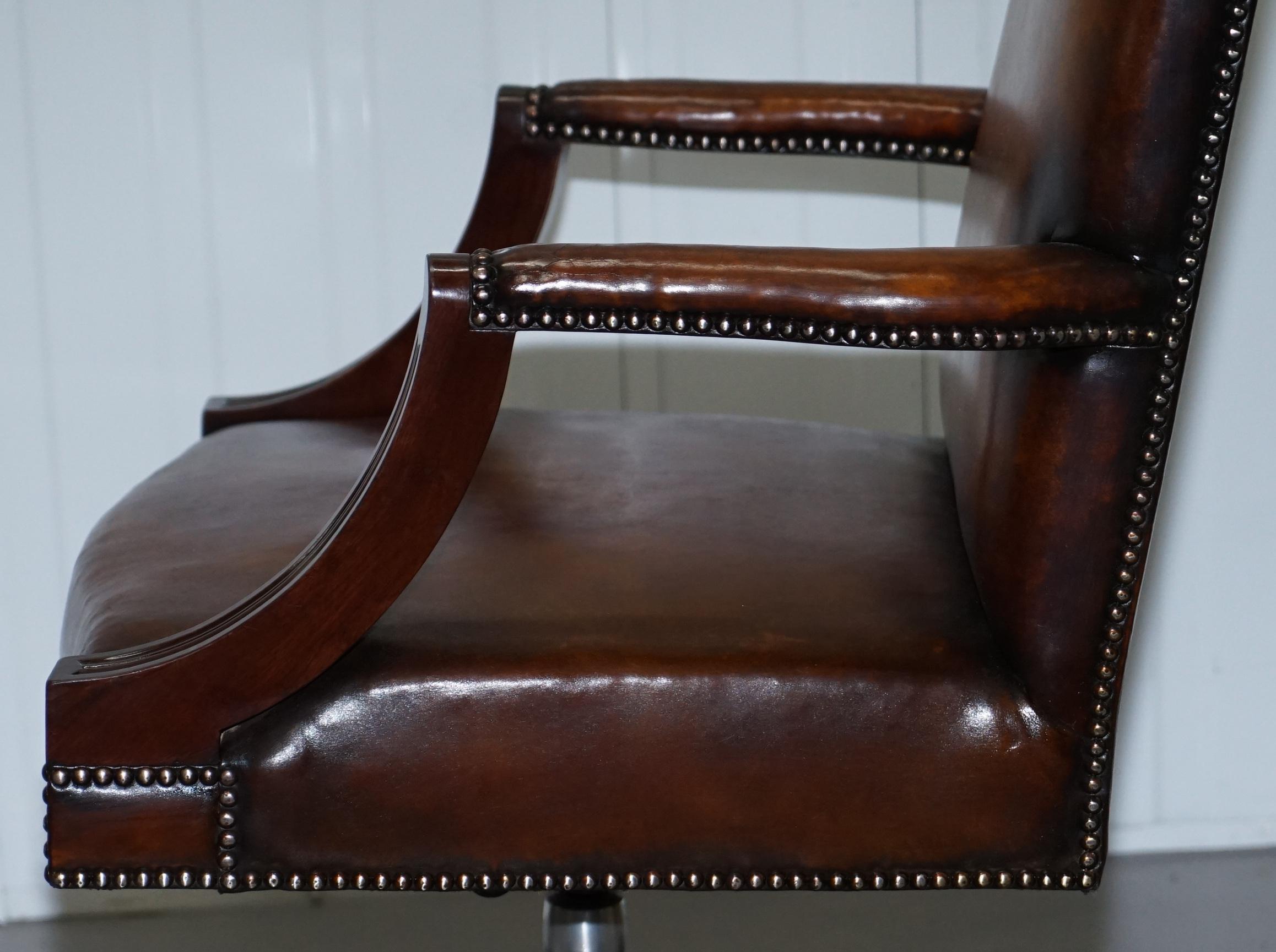 Stunning Vintage 1960s Fully Restored Aged Brown Leather Directors Office Chair 12