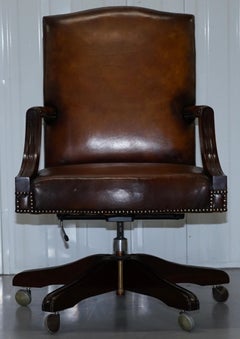 Stunning Vintage 1960s Fully Restored Aged Brown Leather Directors Office Chair