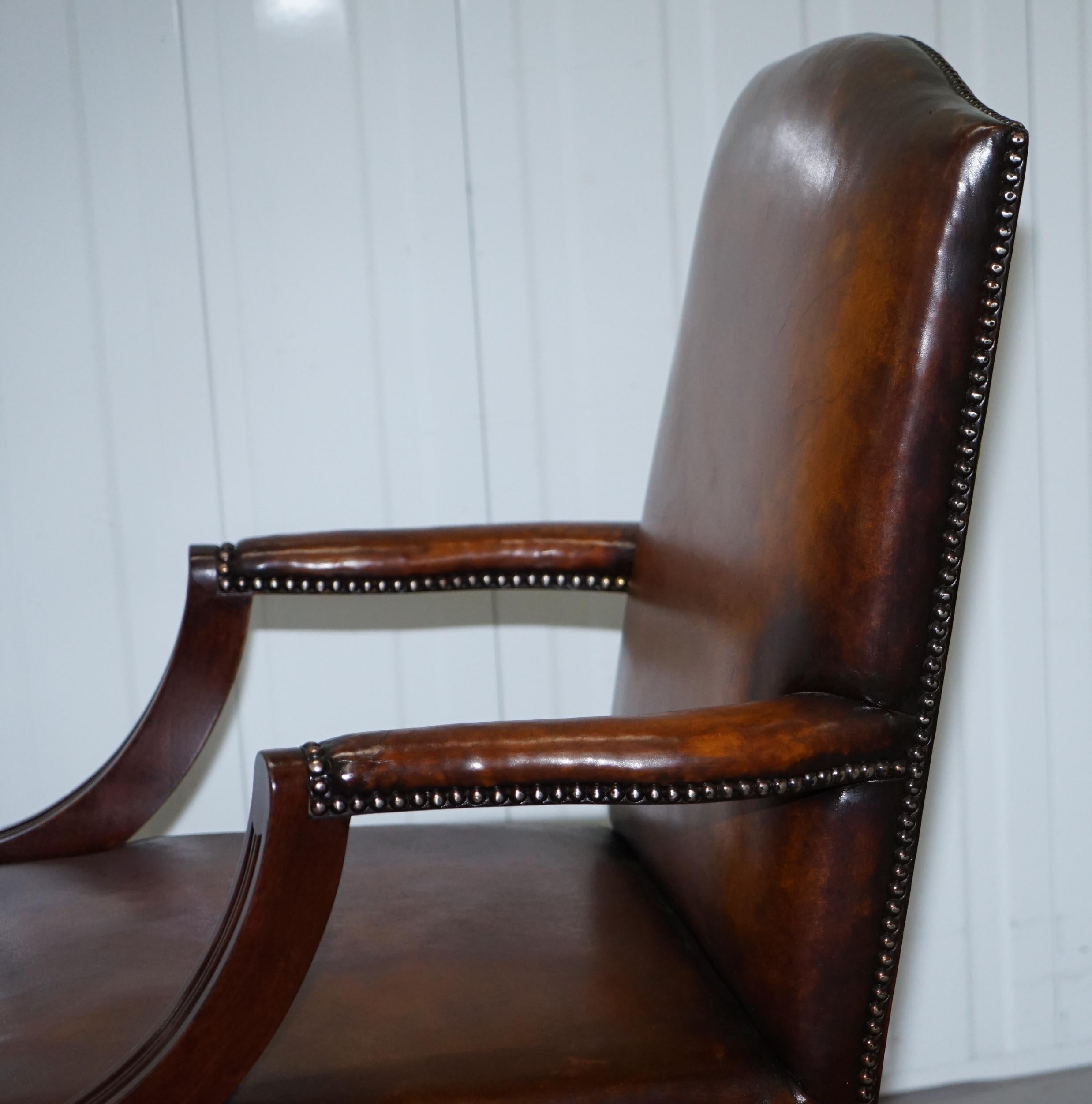 Stunning Vintage 1960s Fully Restored Aged Brown Leather Directors Office Chair 14