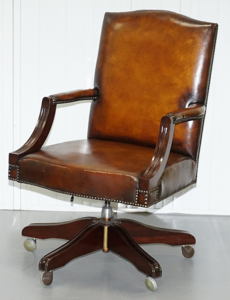 Vintage brown leather office chair clearance