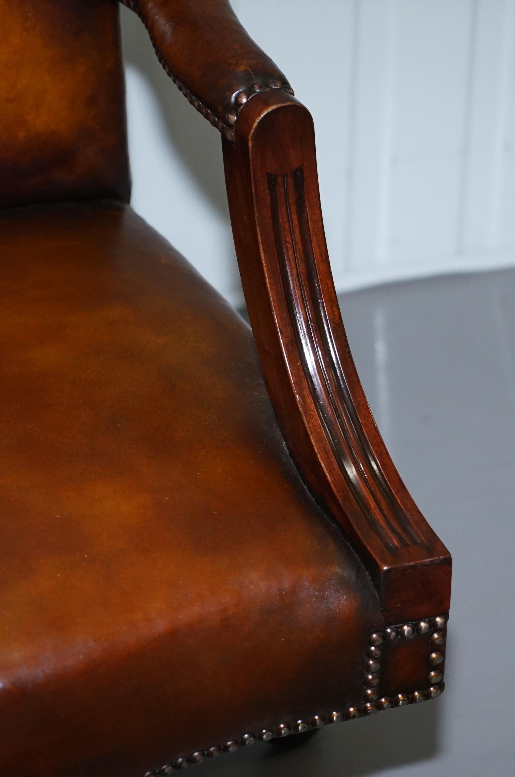 Hand-Crafted Stunning Vintage 1960s Fully Restored Aged Brown Leather Directors Office Chair