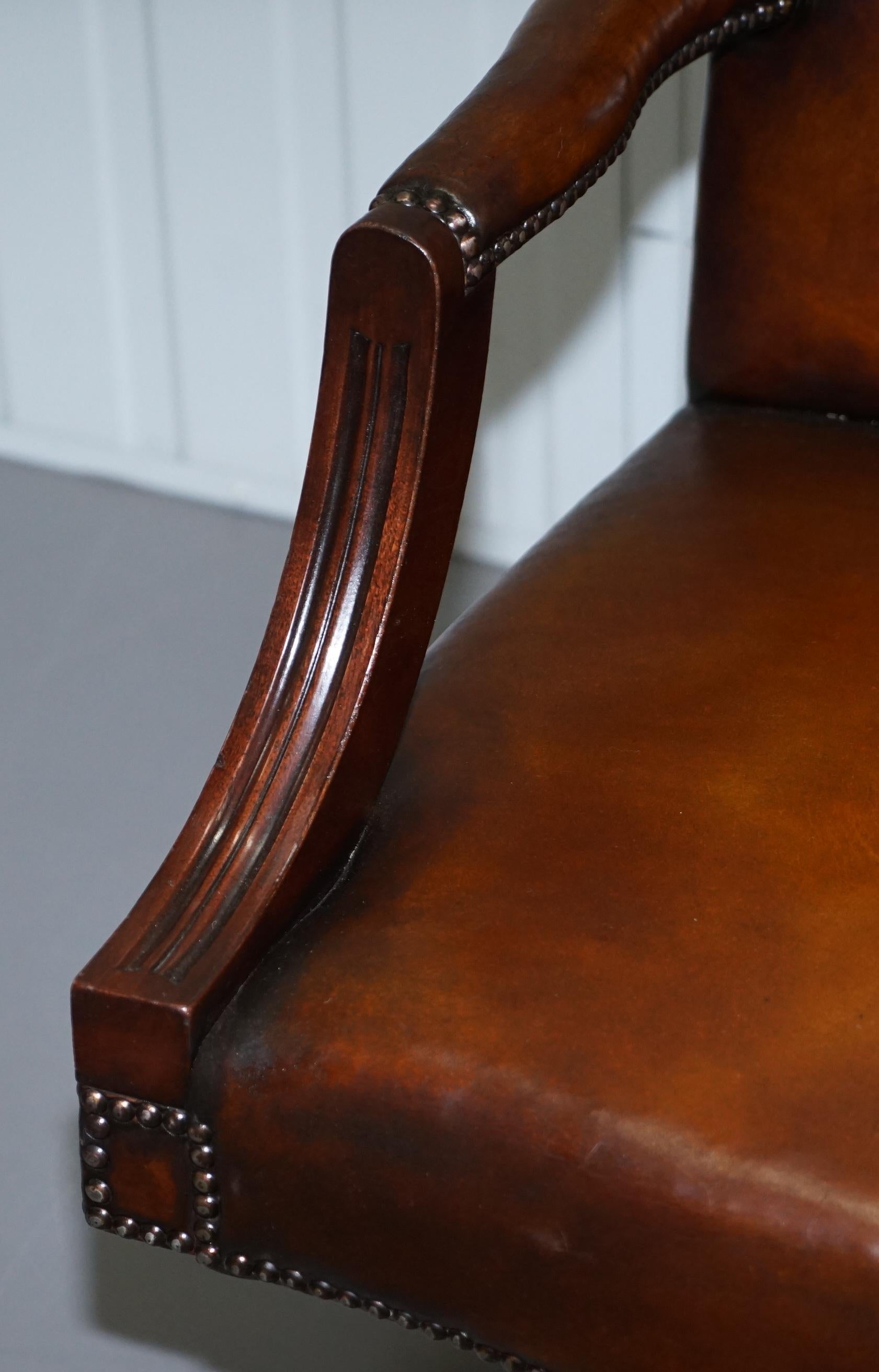Mid-20th Century Stunning Vintage 1960s Fully Restored Aged Brown Leather Directors Office Chair