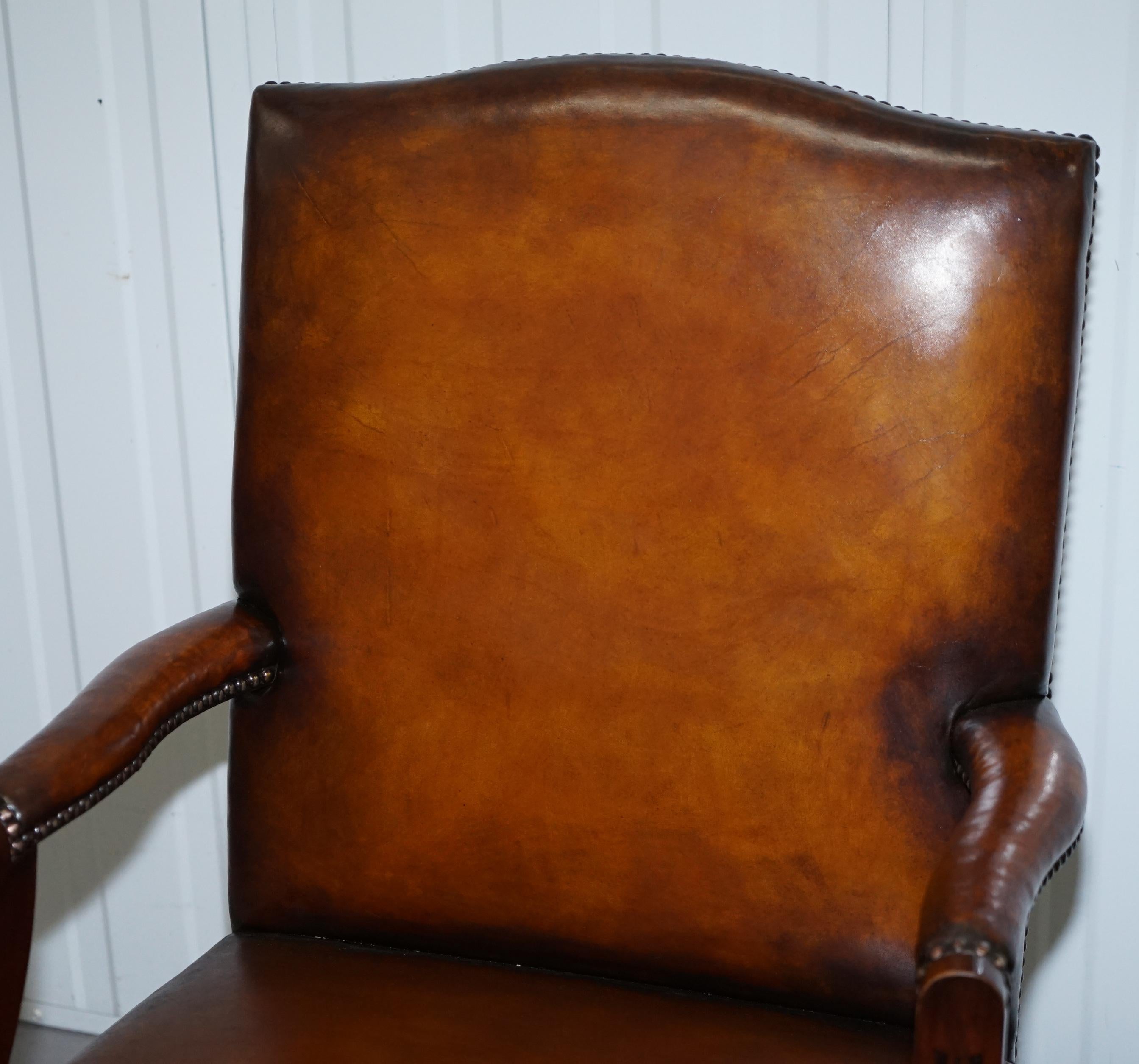 Stunning Vintage 1960s Fully Restored Aged Brown Leather Directors Office Chair 1