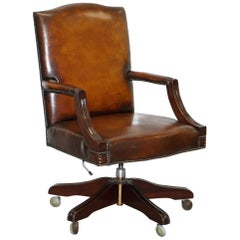 Stunning Retro 1960s Fully Restored Aged Brown Leather Directors Office Chair