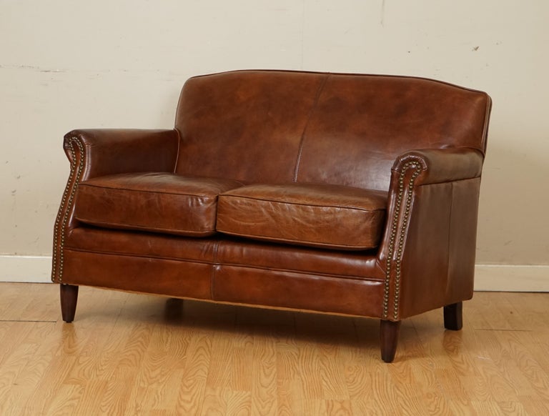 Stunning Vintage Aged Cigar Brown Leather Small 2 Seater Sofa at 1stDibs |  small vintage leather sofa, small 2 seater leather sofas, leather two  seater sofa