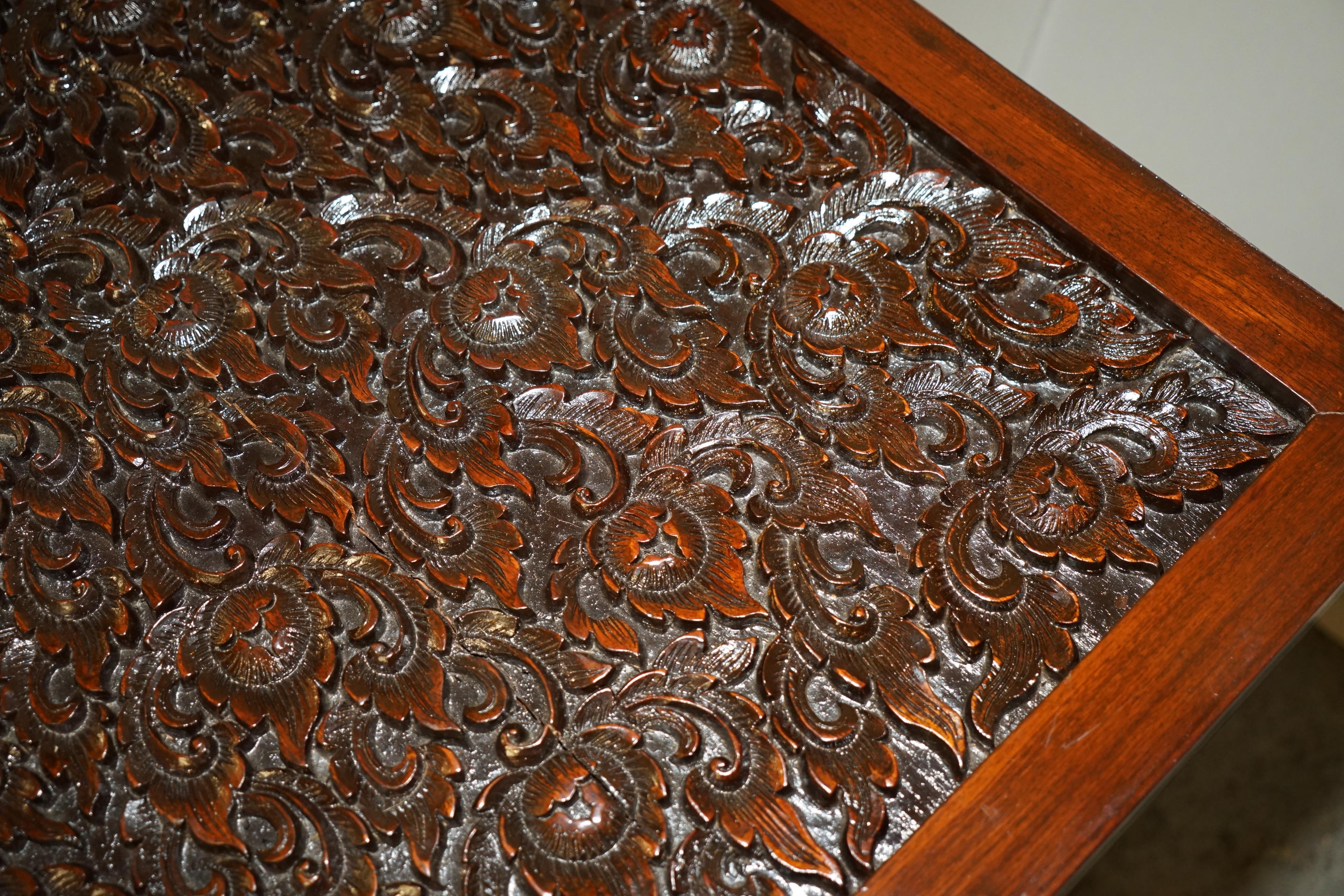STUNNING VINTAGE ANGLO INDIAN HAND CARVED HARDWOOD EiGHT PERSON DINING TABLE 8 8