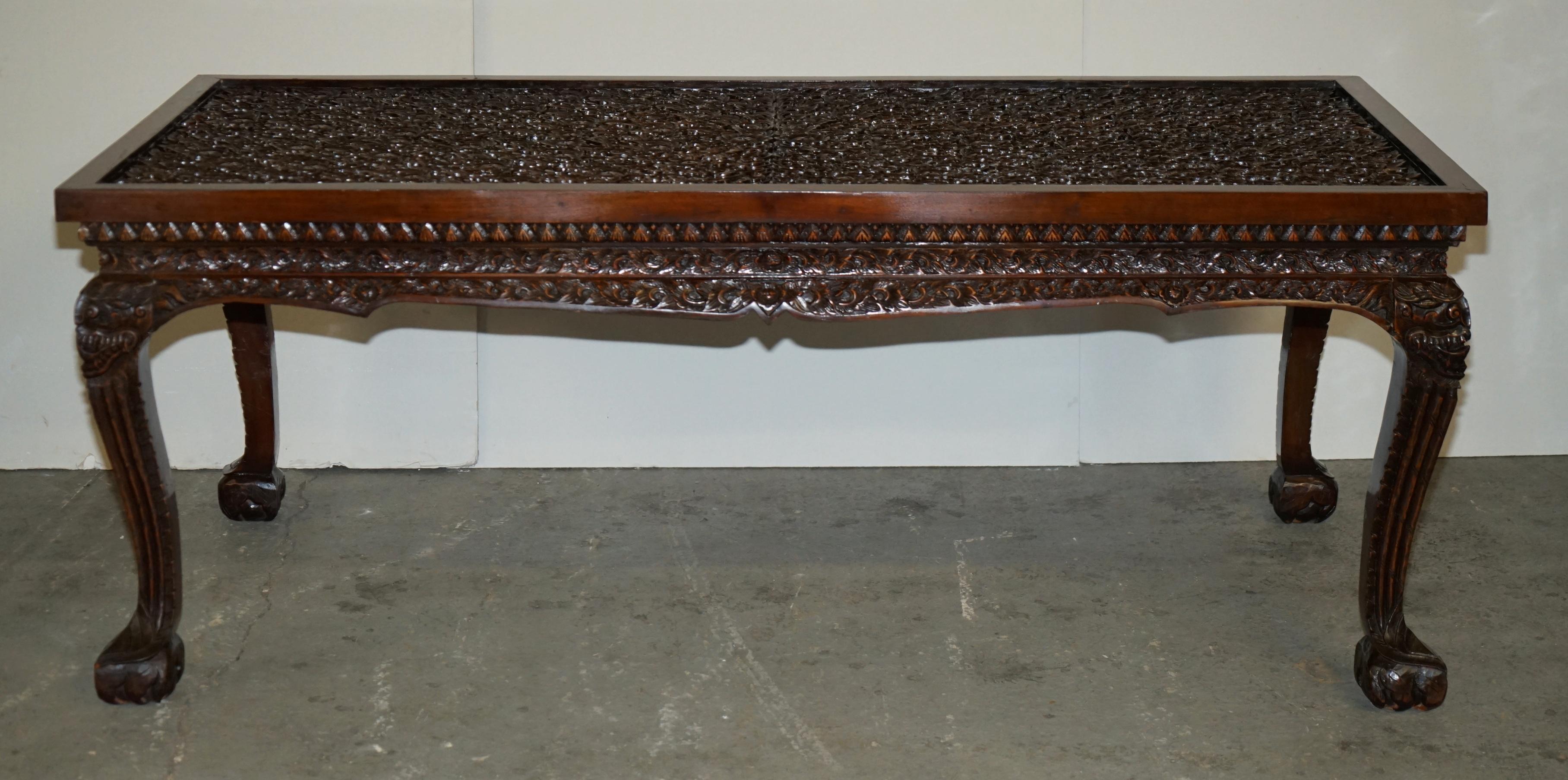 Anglo-Indian STUNNING VINTAGE ANGLO INDIAN HAND CARVED HARDWOOD EiGHT PERSON DINING TABLE 8