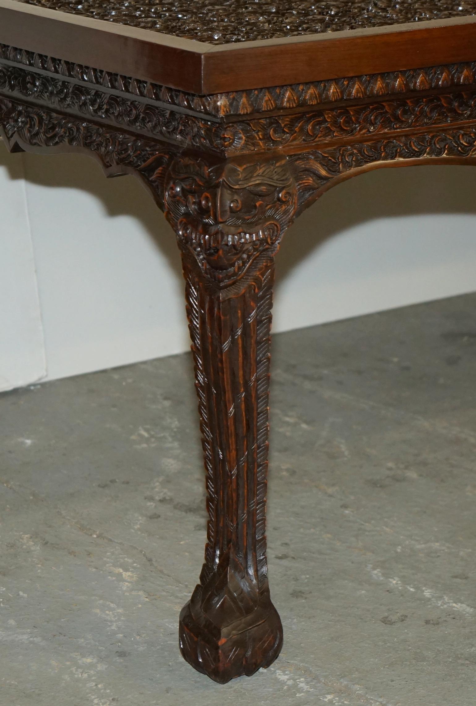 Indian STUNNING VINTAGE ANGLO INDIAN HAND CARVED HARDWOOD EiGHT PERSON DINING TABLE 8
