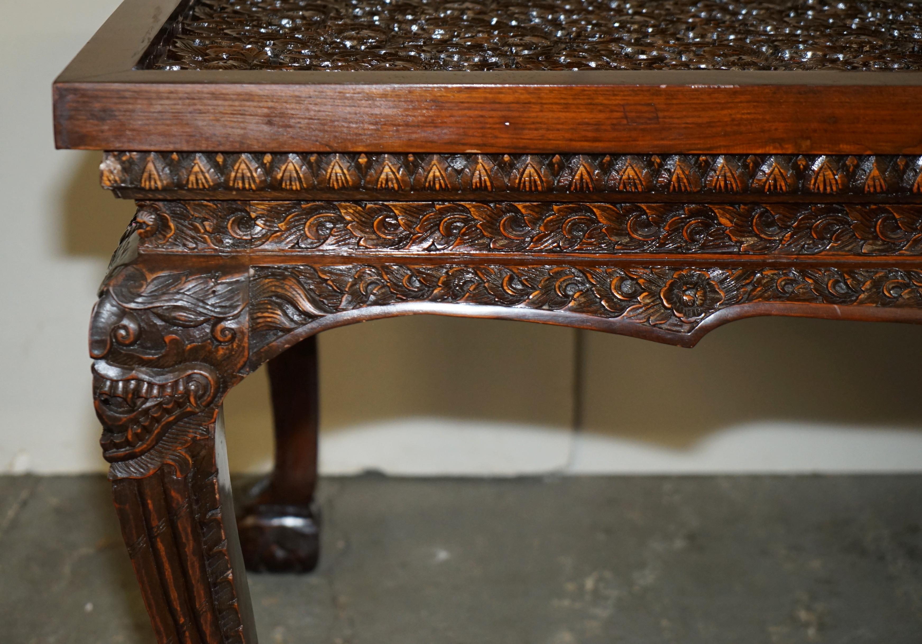 Hardwood STUNNING VINTAGE ANGLO INDIAN HAND CARVED HARDWOOD EiGHT PERSON DINING TABLE 8