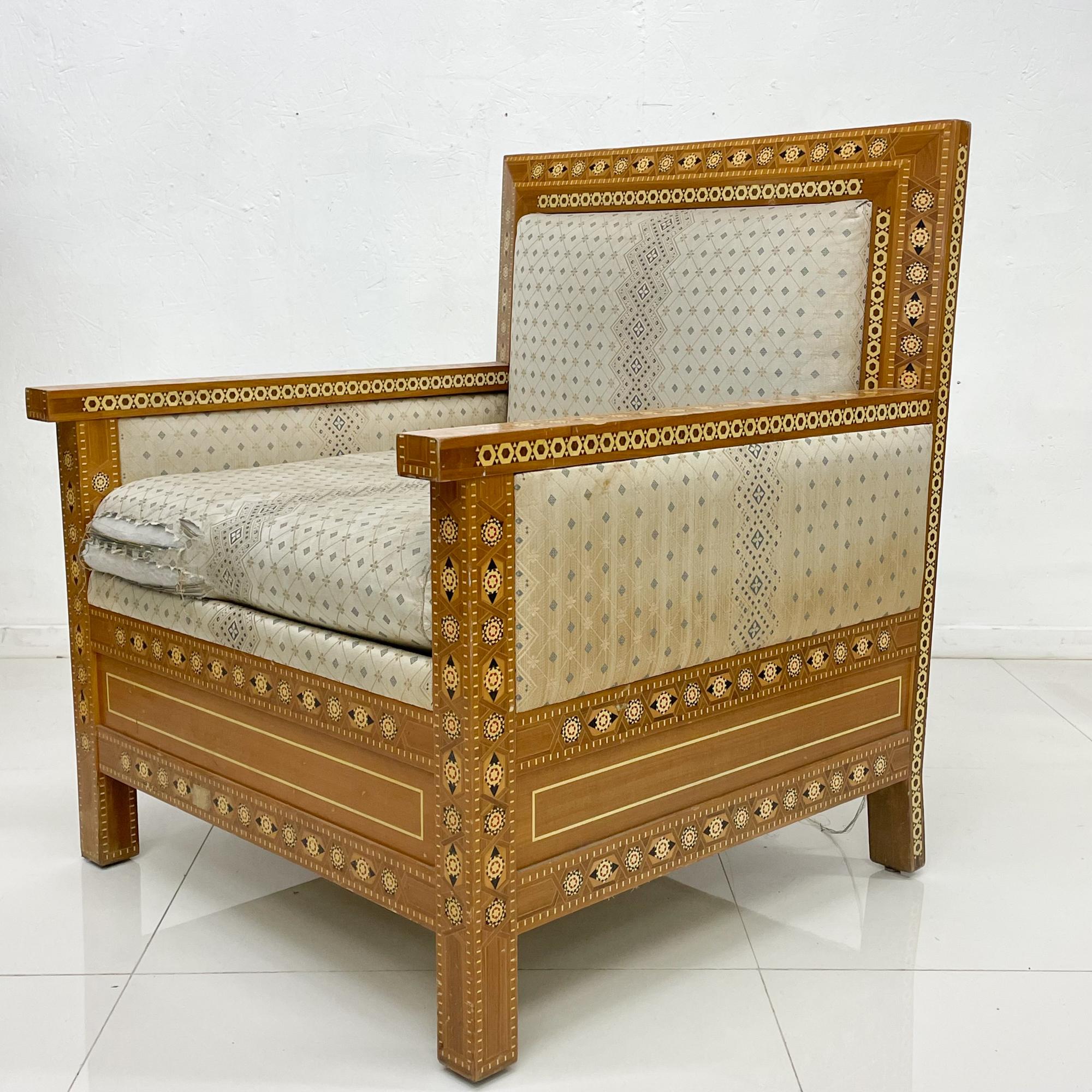 Moroccan Armchair Wood and Marquetry Design North Africa 1950s Vintage In Fair Condition In Chula Vista, CA