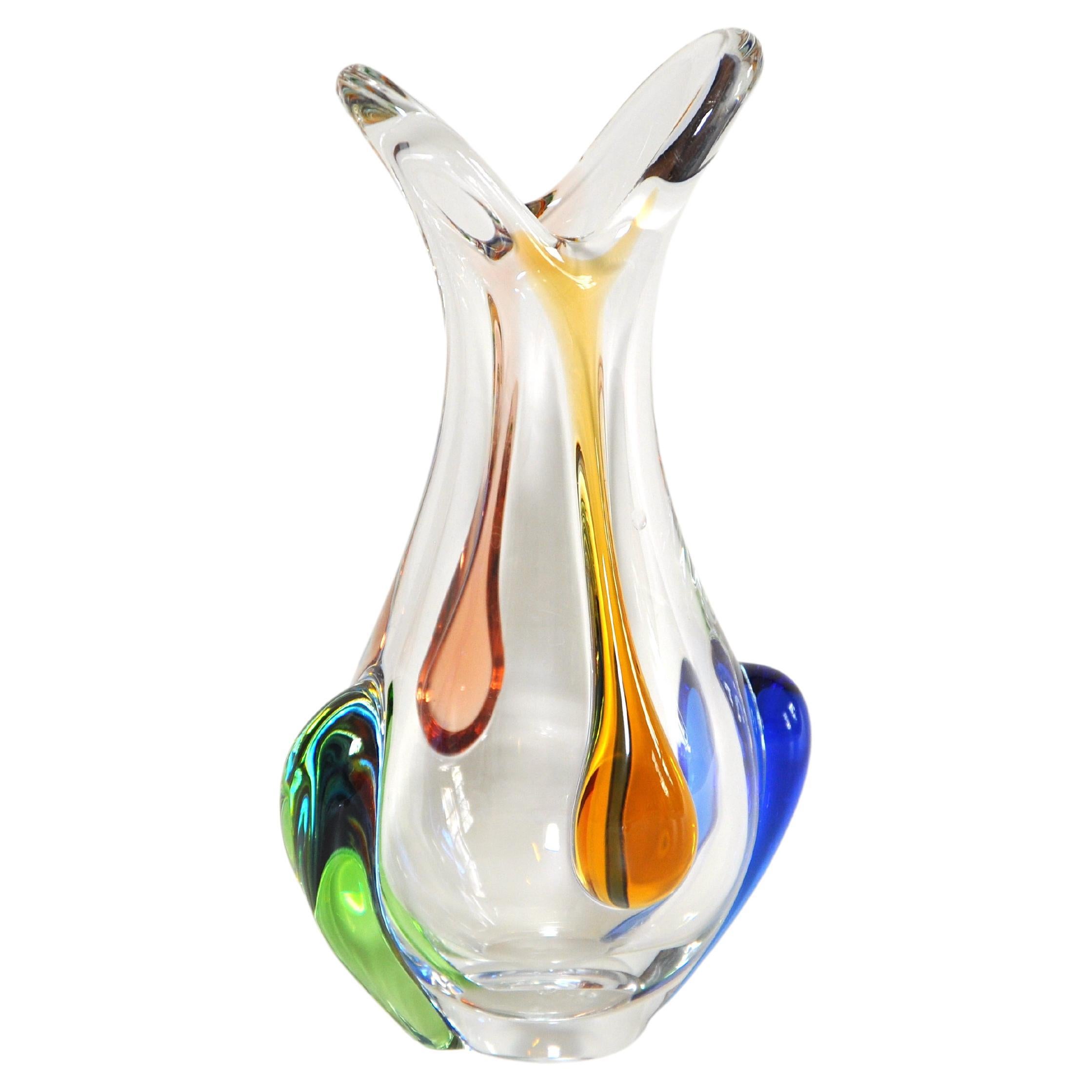 Stunning Vintage Art Art Glass Vase Italian Multicolour For Sale