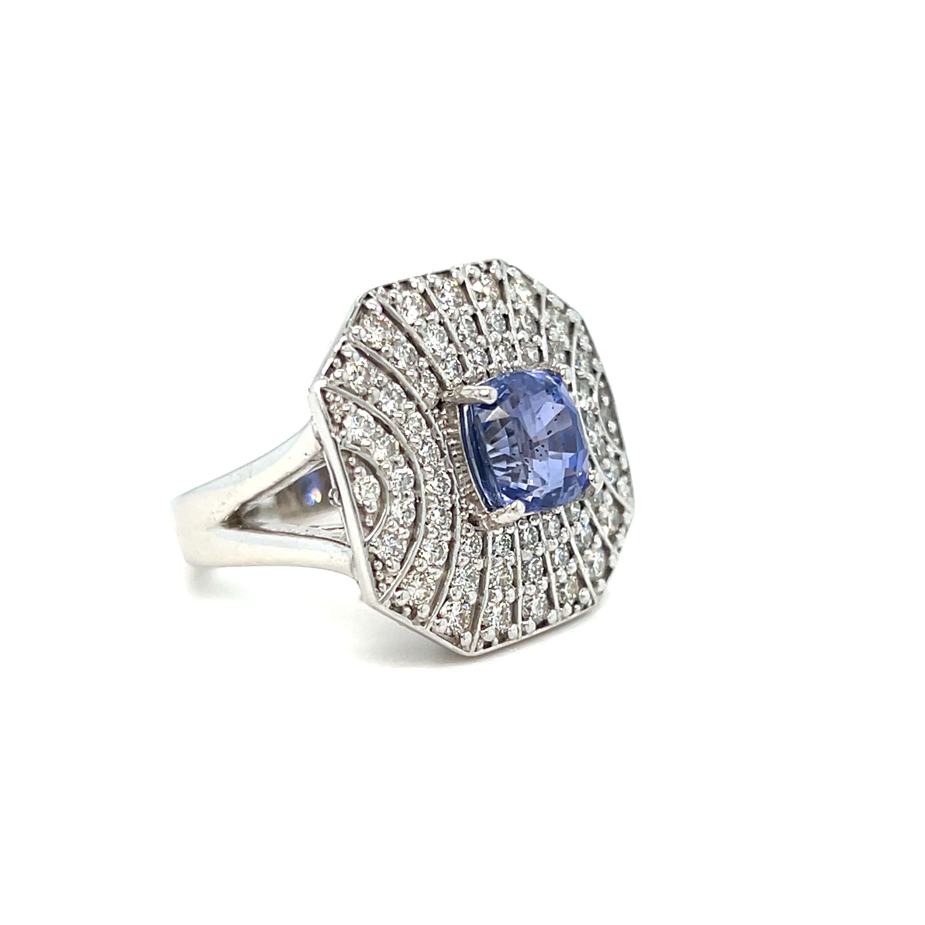 Um, Wow! Just Wow!! This Stunning Vintage Art Deco Diamond and Sapphire Ring has everything I love - great super sparkly geometric Art Deco design and amazing natural stones - I'm pretty much in heaven. Crafted in 14K White Gold, the design features
