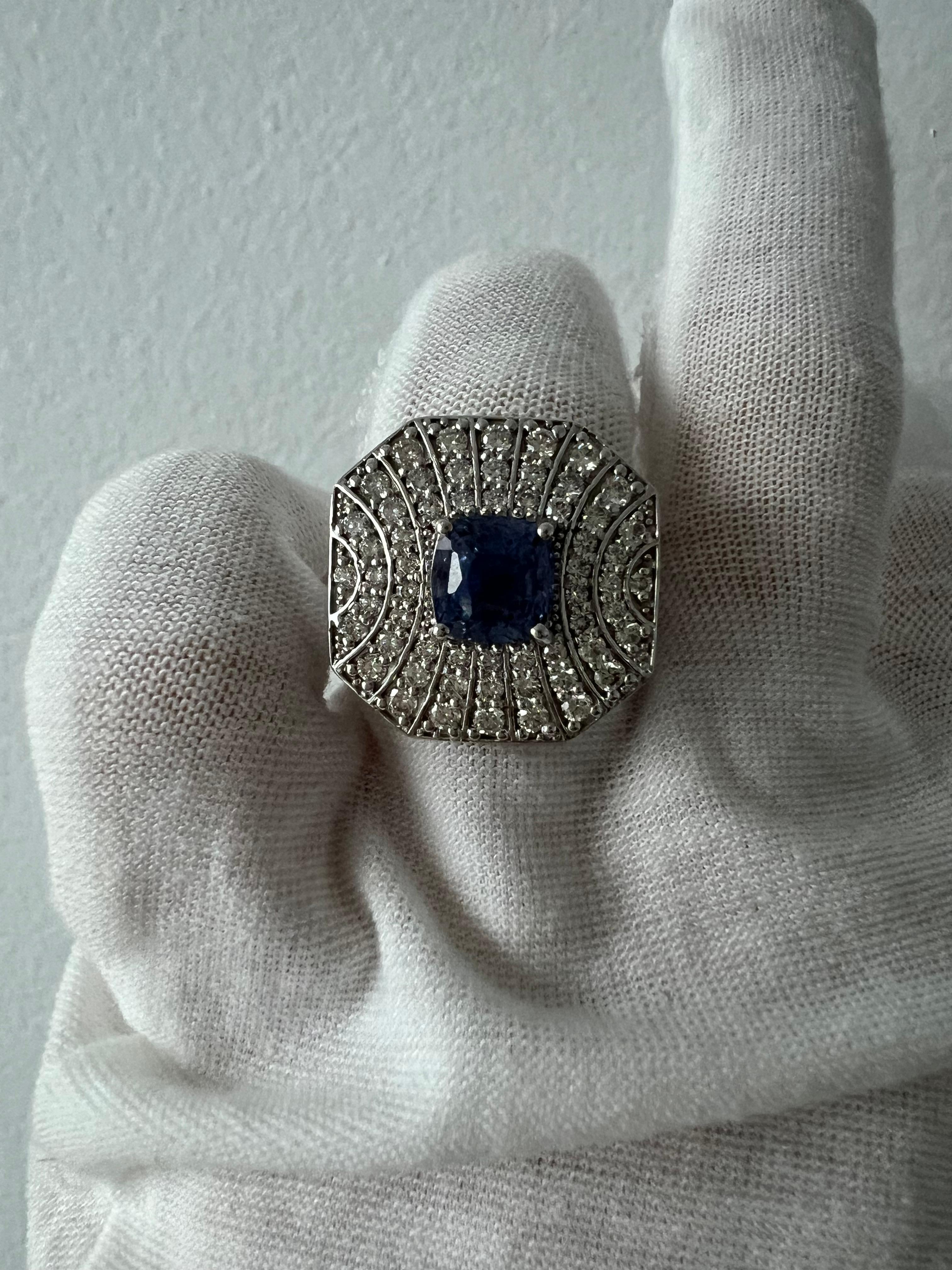Stunning Vintage Art Deco 14K White Gold Diamond and Sapphire Ring - 4.24ct. In Good Condition For Sale In San Francisco, CA