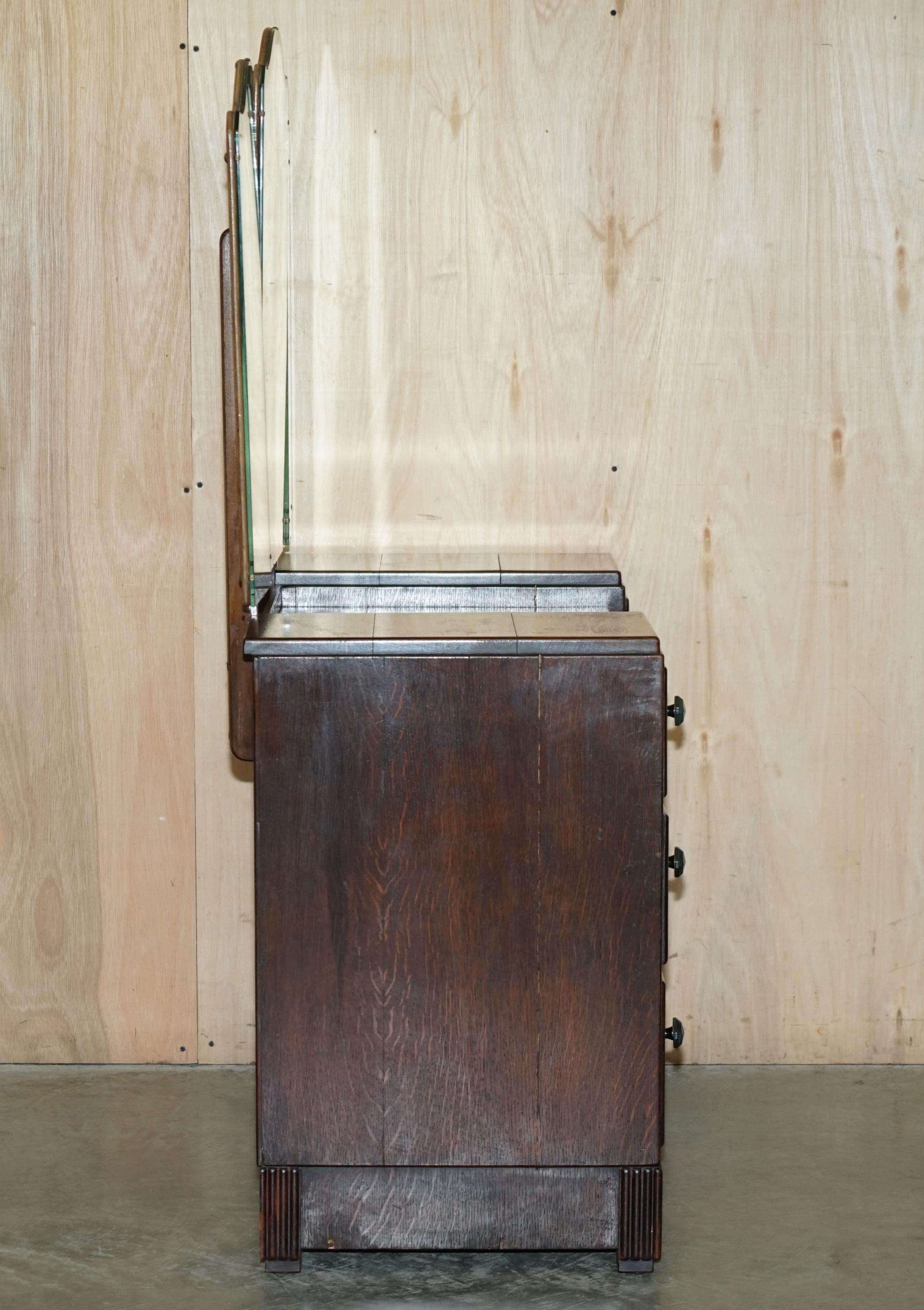 Stunning Vintage Art Deco circa 1930s Oak & Burr Walnut Dressing Table + Mirror For Sale 6