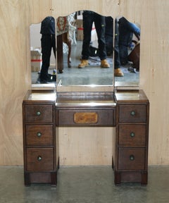 Stunning Vintage Art Deco circa 1930s Oak & Burr Walnut Dressing Table + Mirror