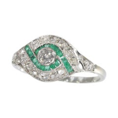 Stunning Vintage Art Deco Diamond and Green Stone Engagement Ring, 1930s