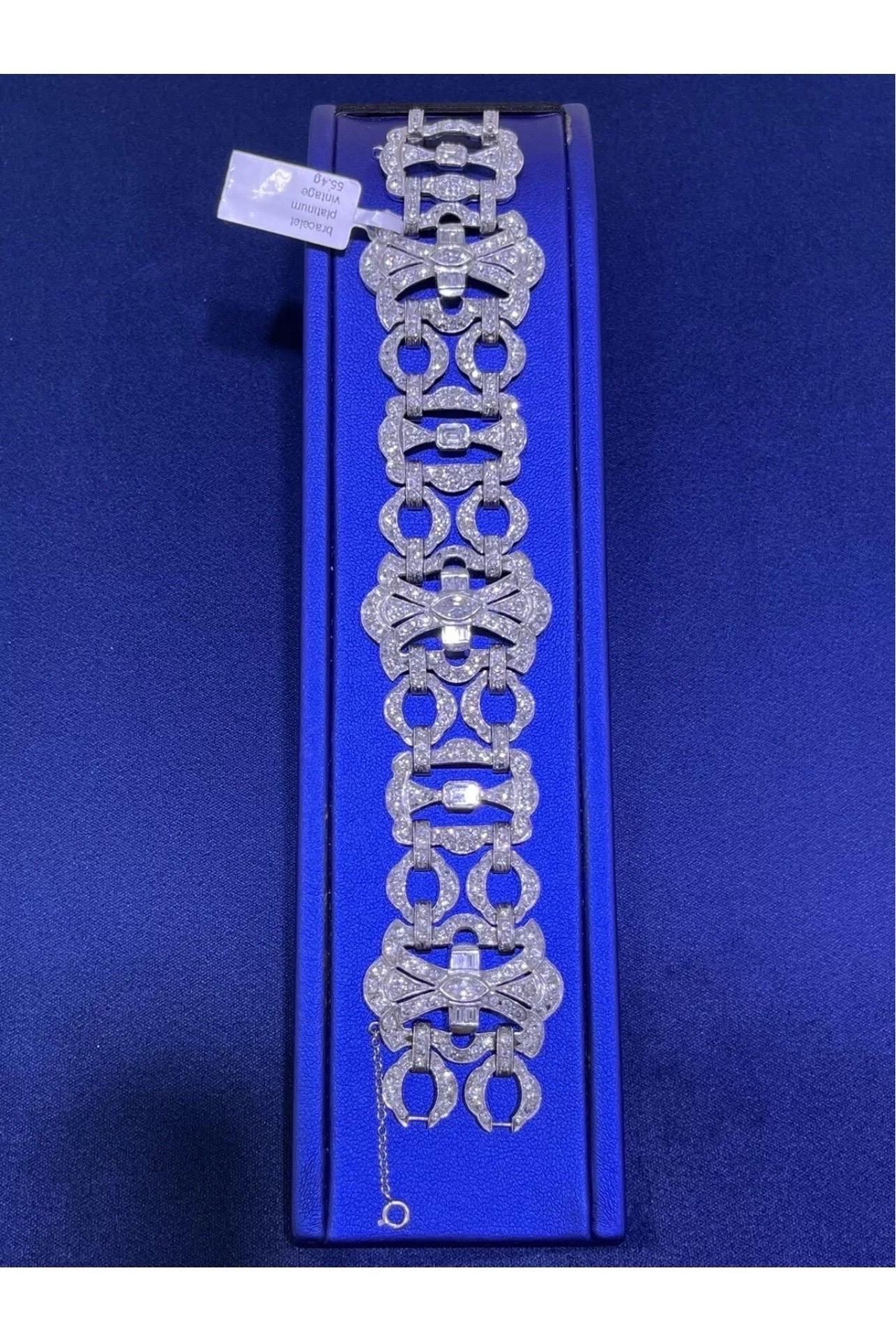 Stupendo bracciale largo in platino Art Deco d'epoca con diamante taglio vecchio 10 carati in vendita 5
