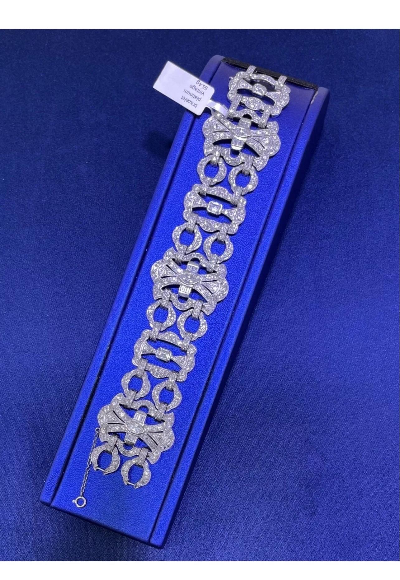 Stupendo bracciale largo in platino Art Deco d'epoca con diamante taglio vecchio 10 carati in vendita 6