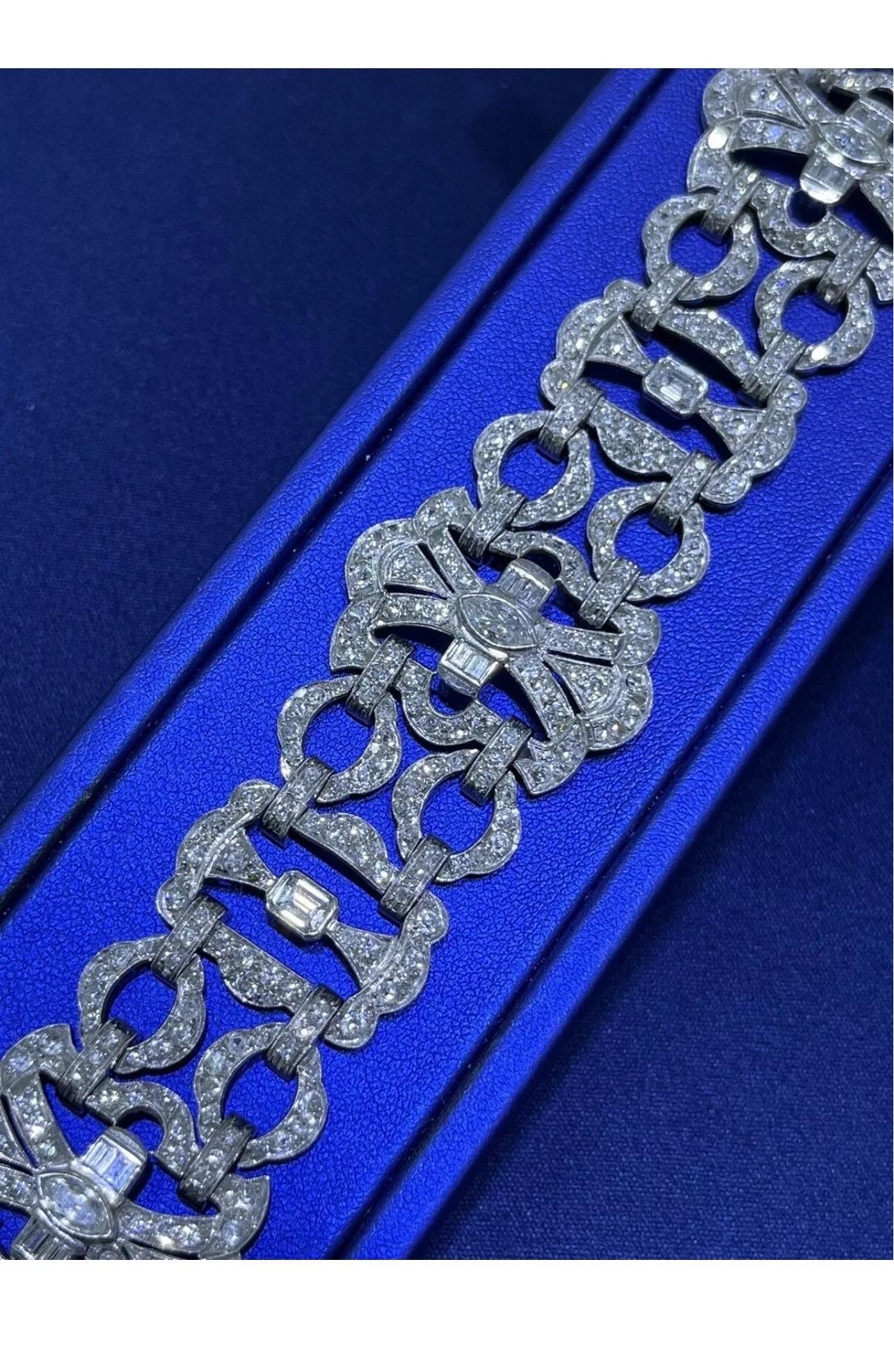 Stupendo bracciale largo in platino Art Deco d'epoca con diamante taglio vecchio 10 carati in vendita 7