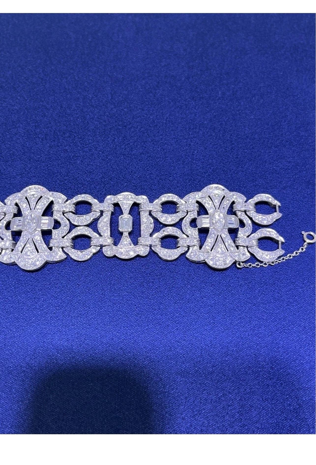 Stupendo bracciale largo in platino Art Deco d'epoca con diamante taglio vecchio 10 carati in vendita 8
