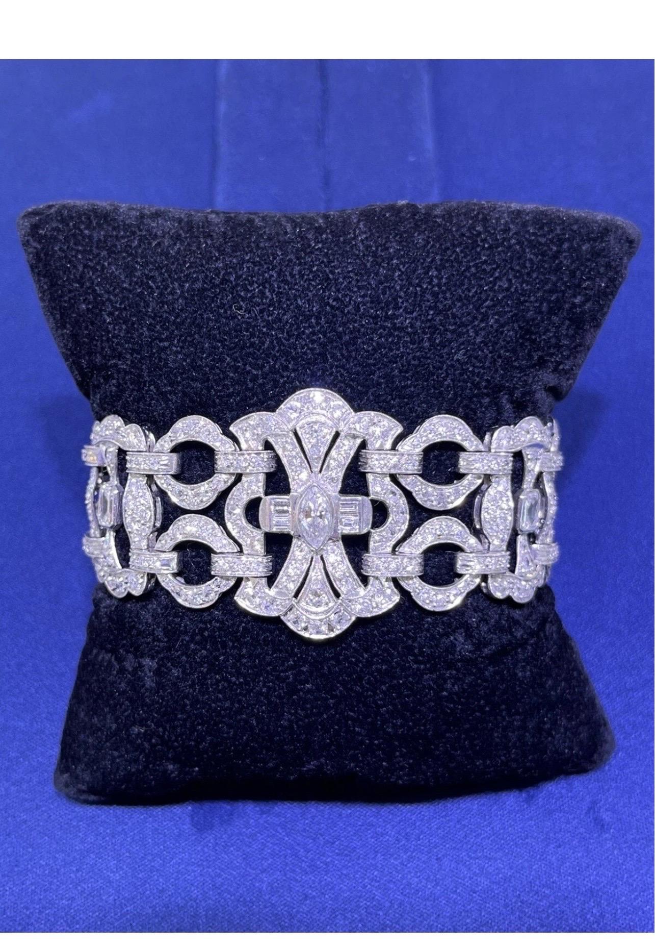 Stupendo bracciale largo in platino Art Deco d'epoca con diamante taglio vecchio 10 carati in vendita 9