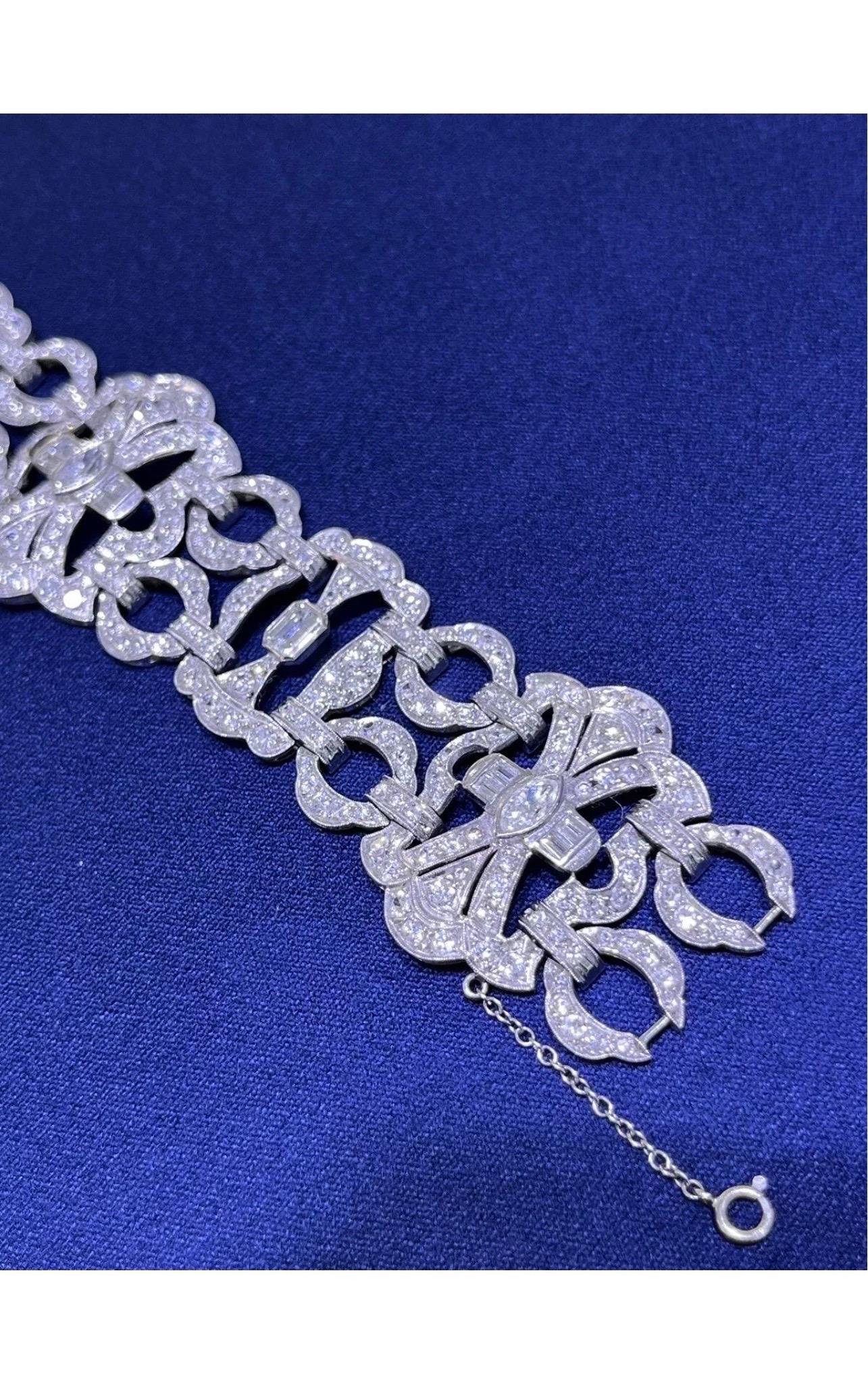 Stupendo bracciale largo in platino Art Deco d'epoca con diamante taglio vecchio 10 carati in vendita 10