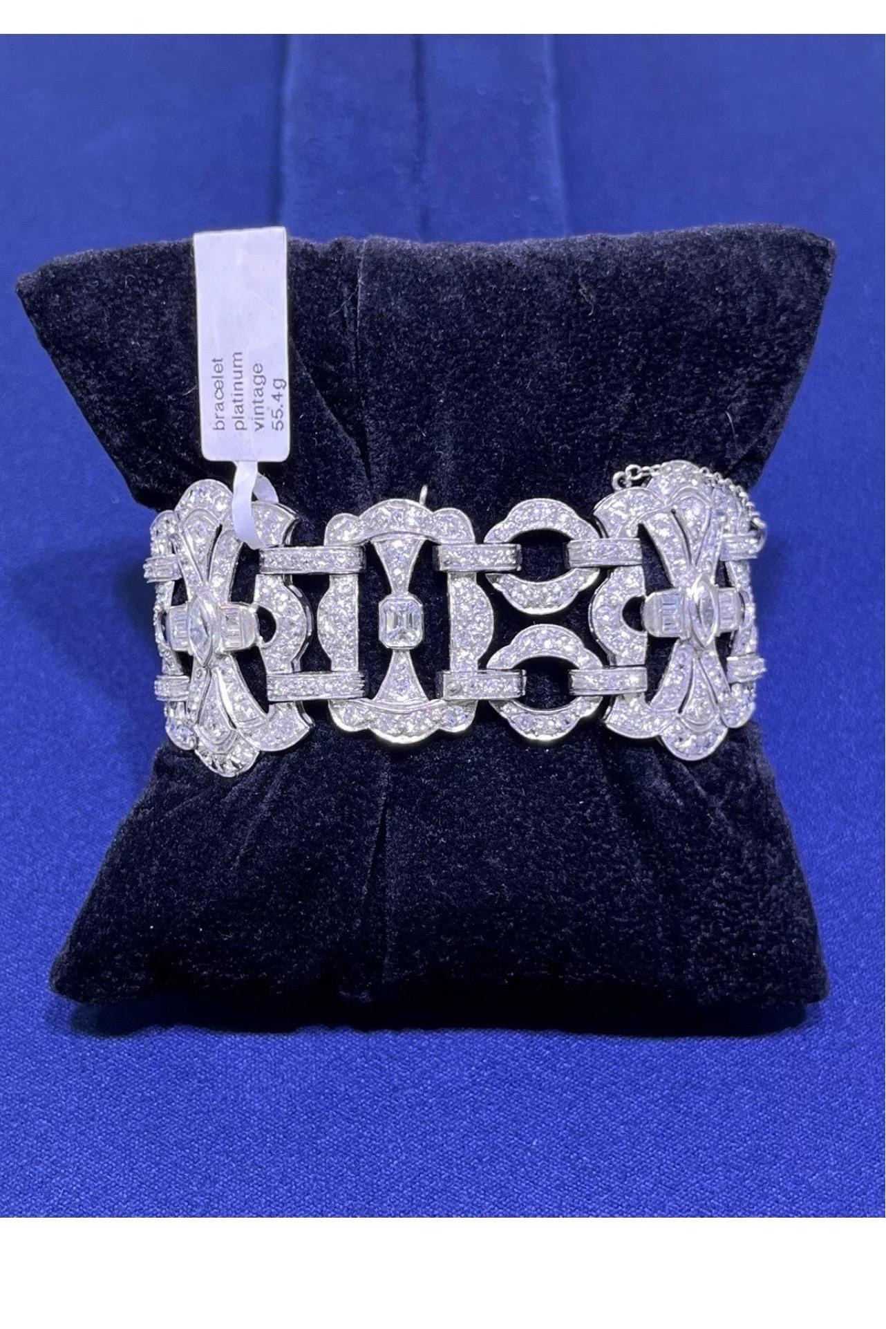 Stupendo bracciale largo in platino Art Deco d'epoca con diamante taglio vecchio 10 carati in vendita 11