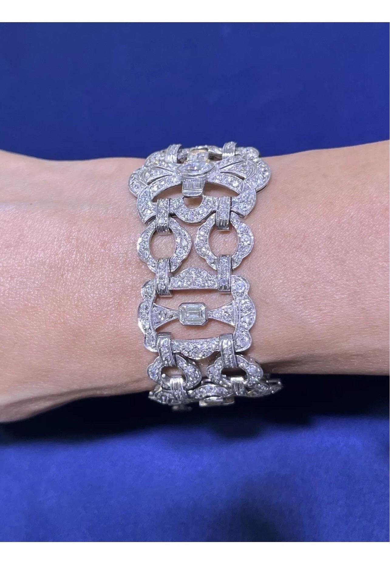 Stupendo bracciale largo in platino Art Deco d'epoca con diamante taglio vecchio 10 carati in vendita 12