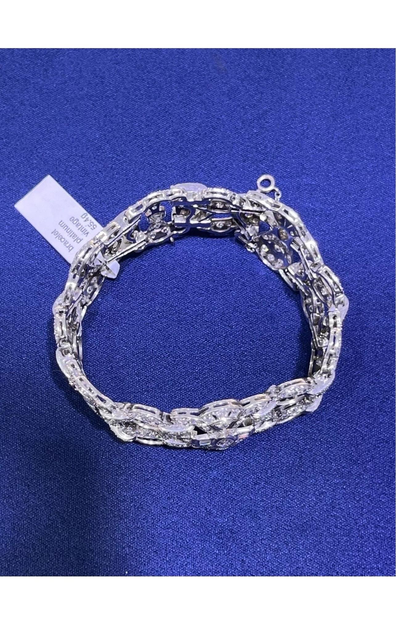 Stupendo bracciale largo in platino Art Deco d'epoca con diamante taglio vecchio 10 carati in vendita 13