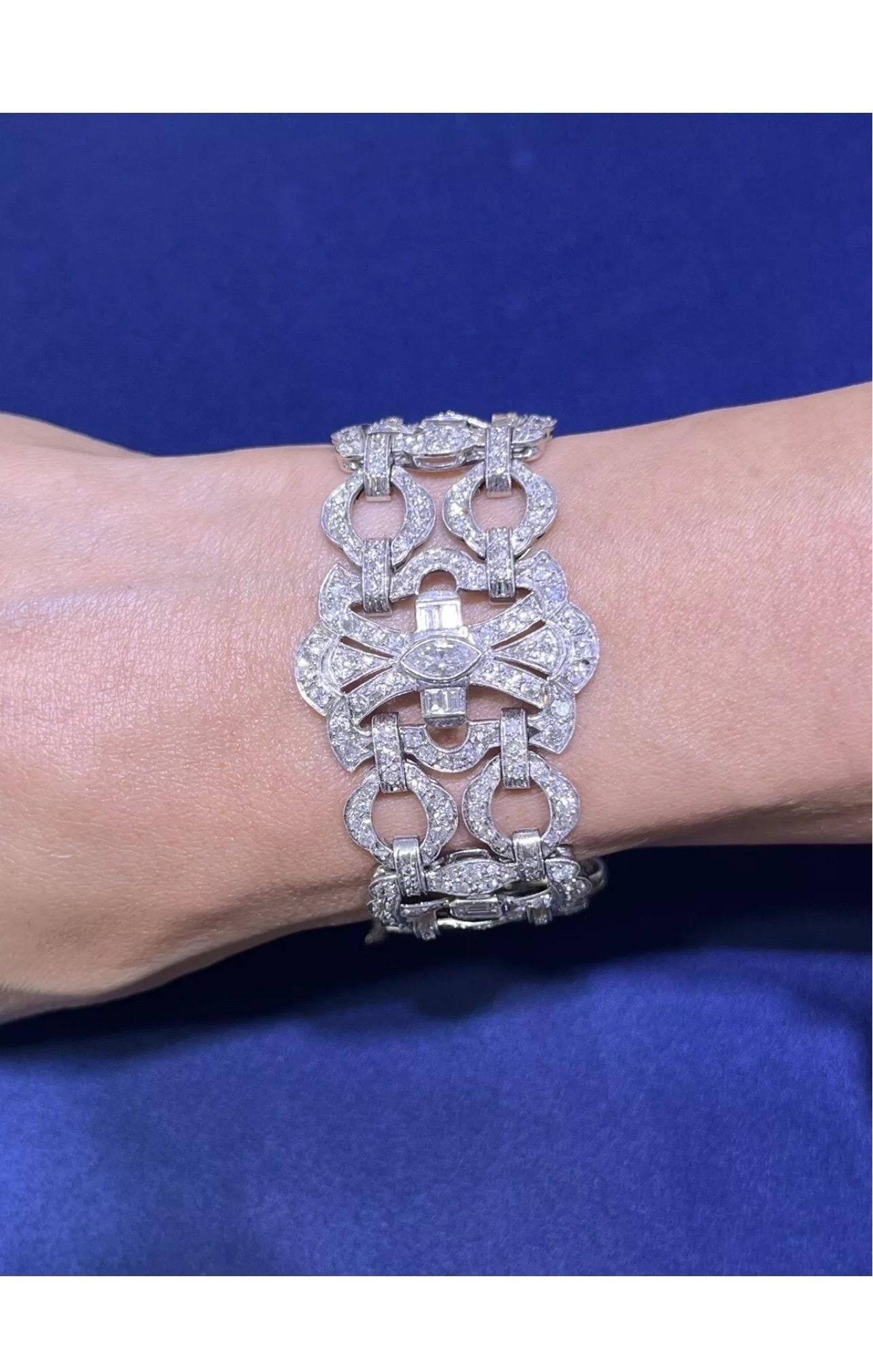 Stupendo bracciale largo in platino Art Deco d'epoca con diamante taglio vecchio 10 carati in vendita 14