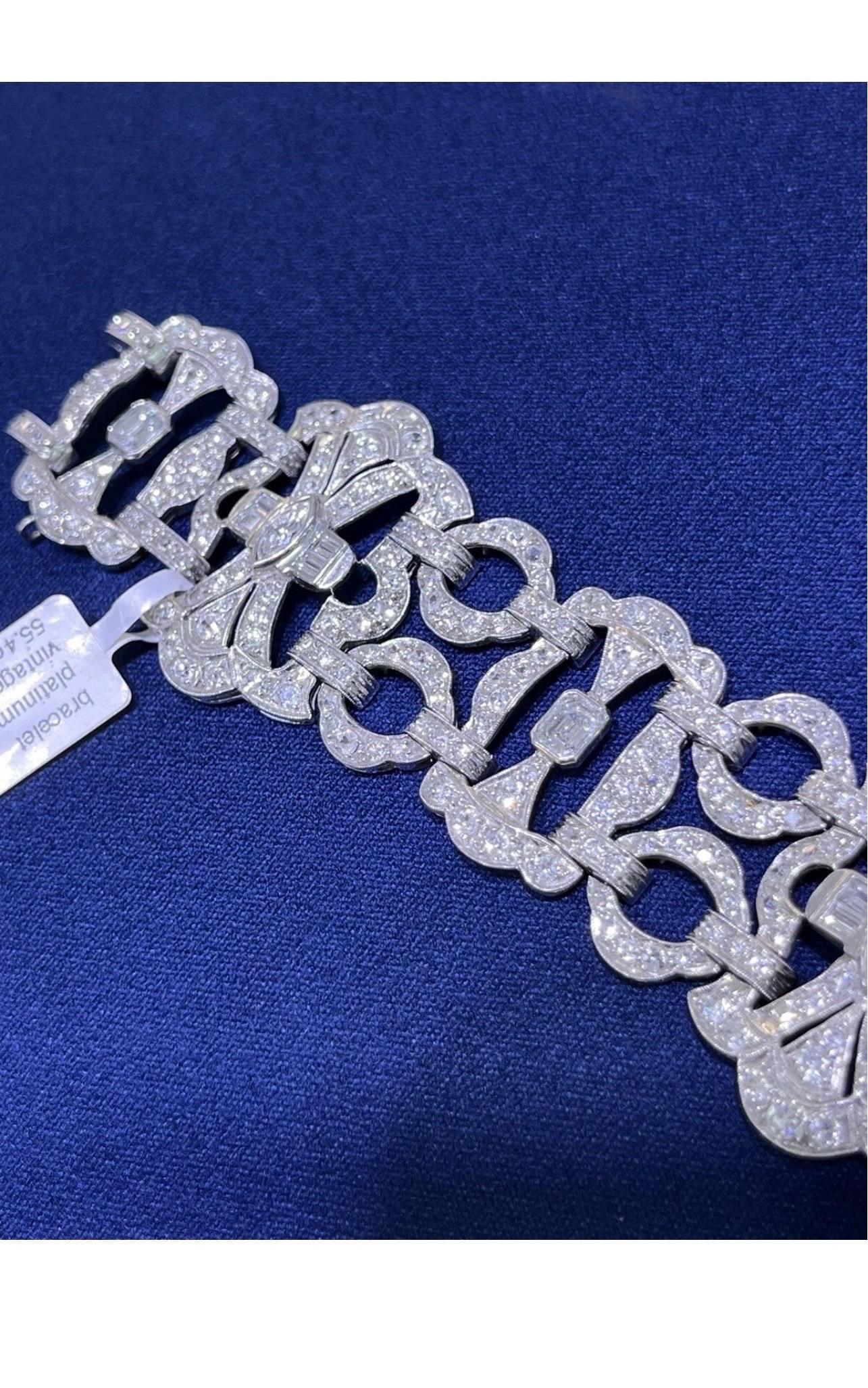 Stupendo bracciale largo in platino Art Deco d'epoca con diamante taglio vecchio 10 carati in vendita 15