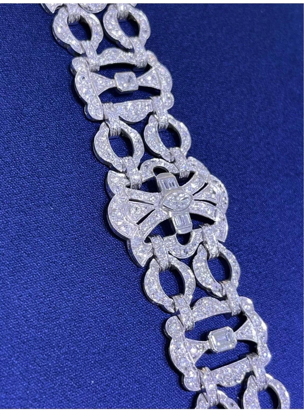 Taglio rotondo Stupendo bracciale largo in platino Art Deco d'epoca con diamante taglio vecchio 10 carati in vendita