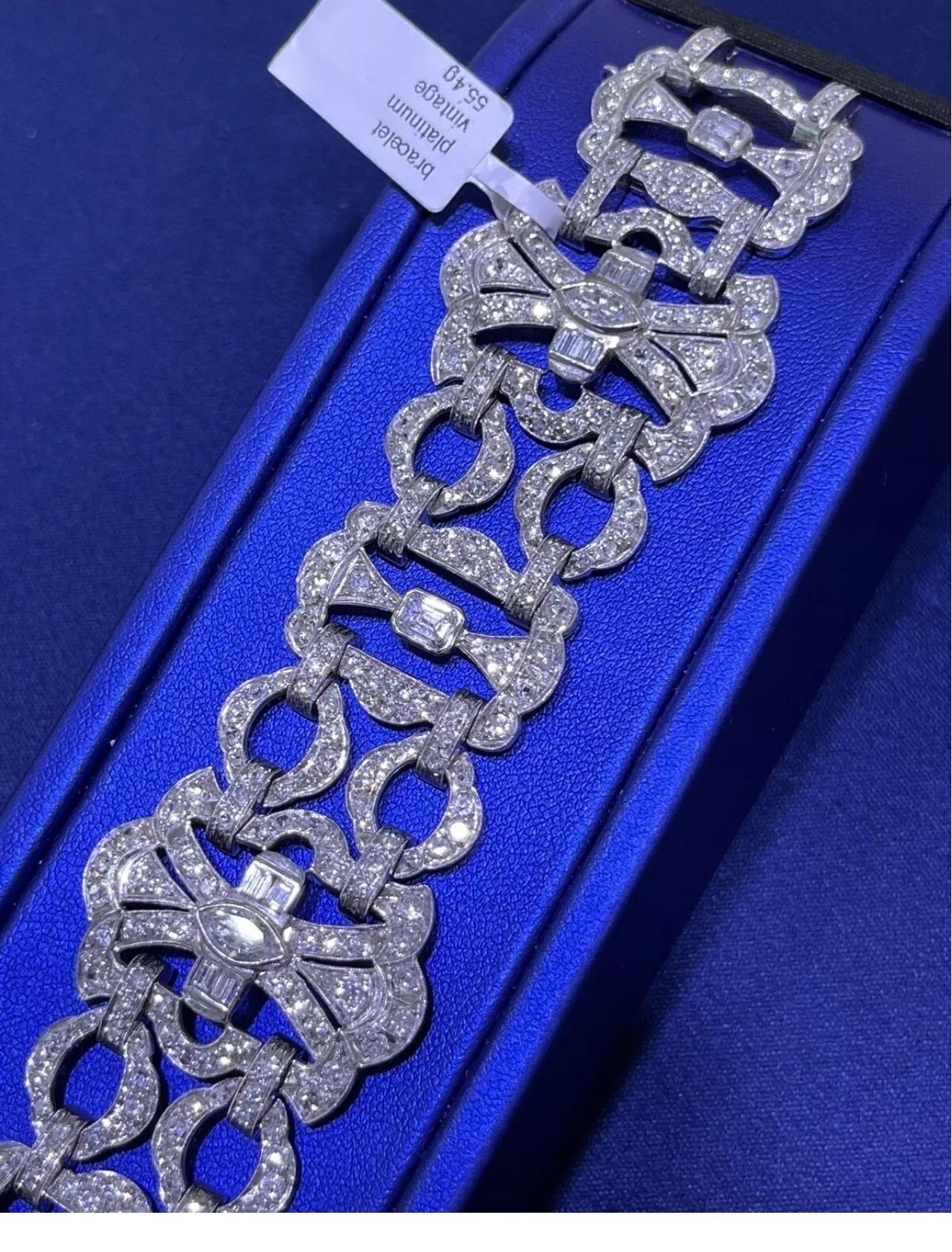 Stupendo bracciale largo in platino Art Deco d'epoca con diamante taglio vecchio 10 carati in vendita 1