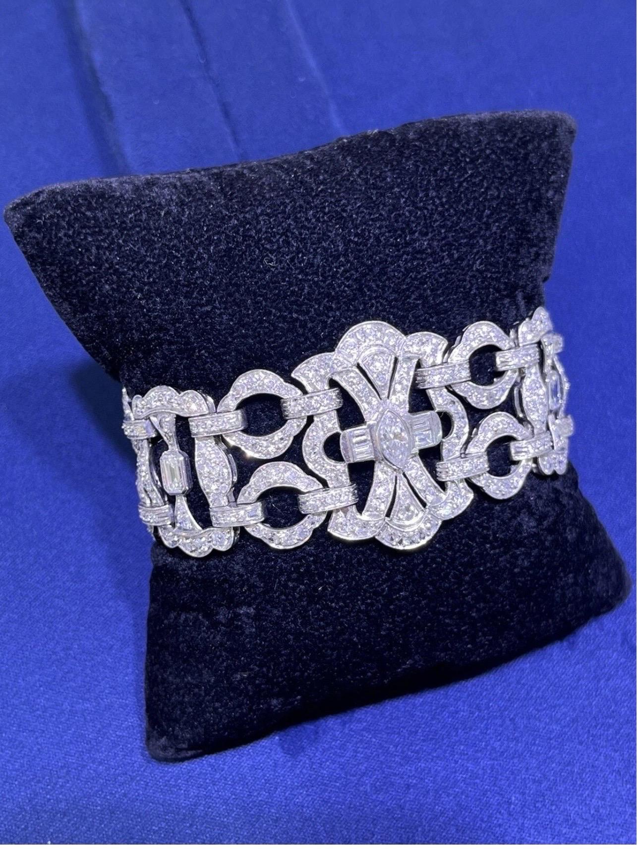 Stupendo bracciale largo in platino Art Deco d'epoca con diamante taglio vecchio 10 carati in vendita 2