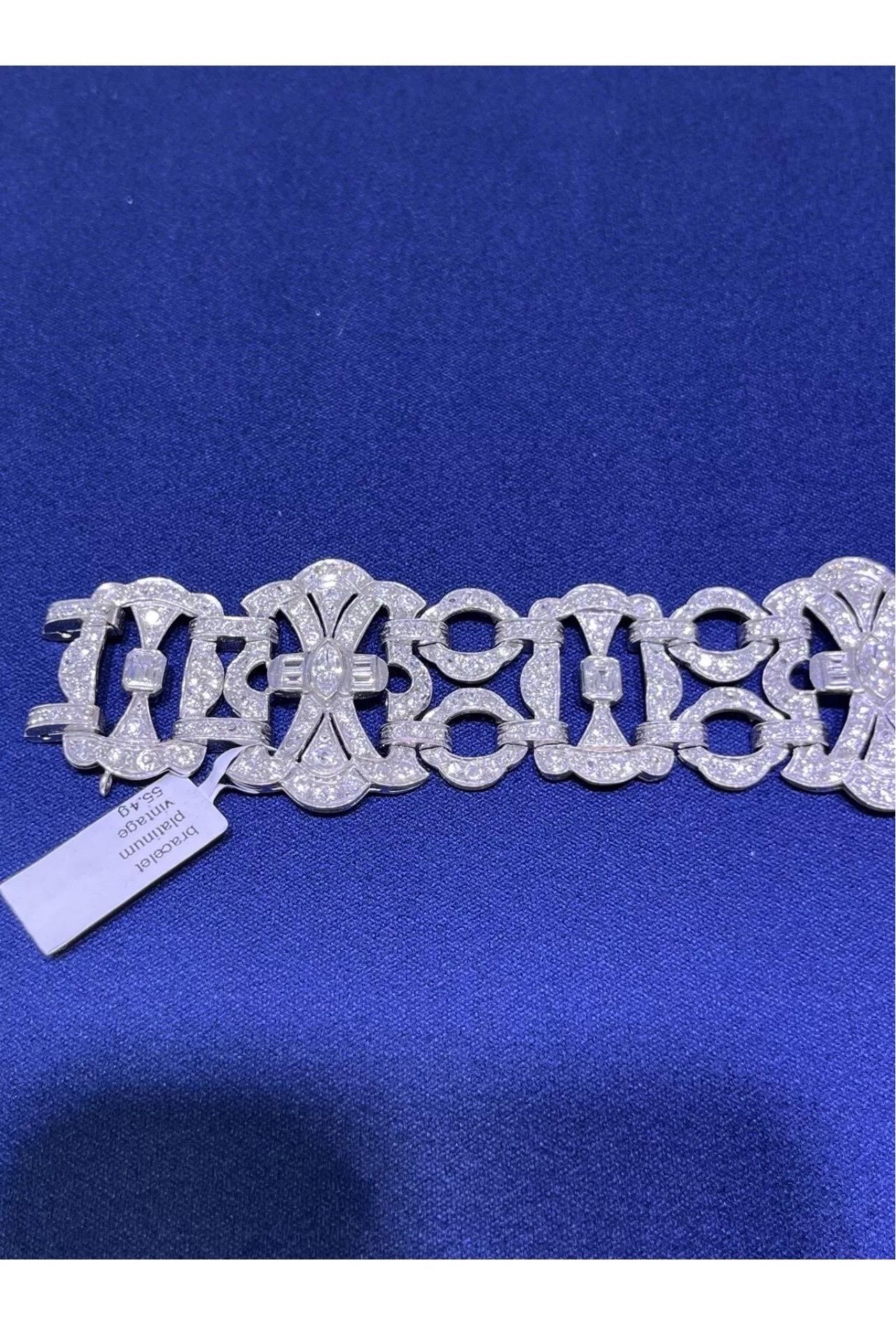 Stupendo bracciale largo in platino Art Deco d'epoca con diamante taglio vecchio 10 carati in vendita 3