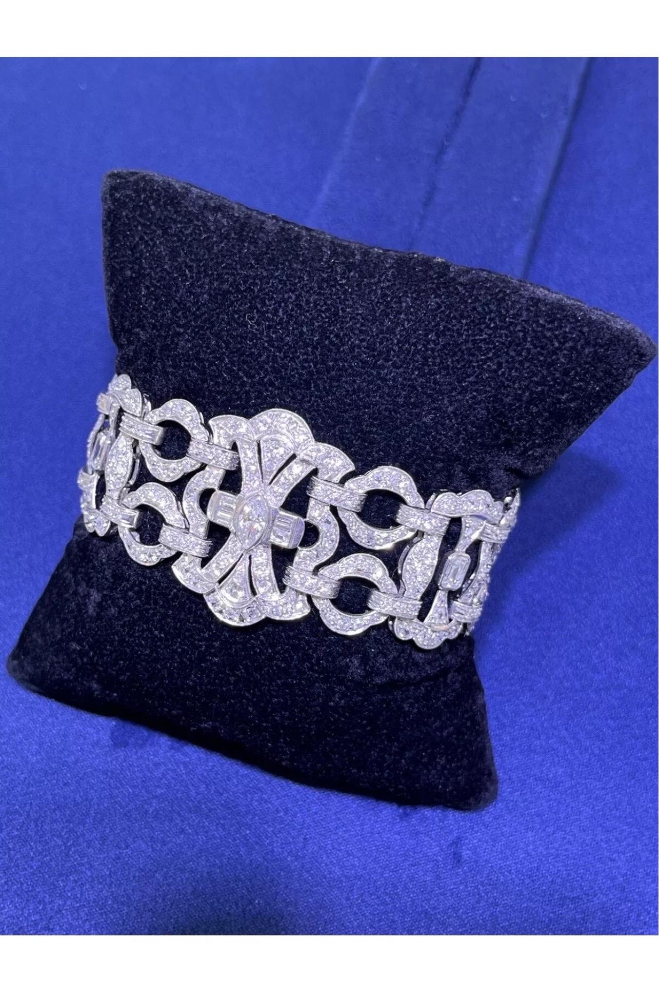Stupendo bracciale largo in platino Art Deco d'epoca con diamante taglio vecchio 10 carati in vendita 4