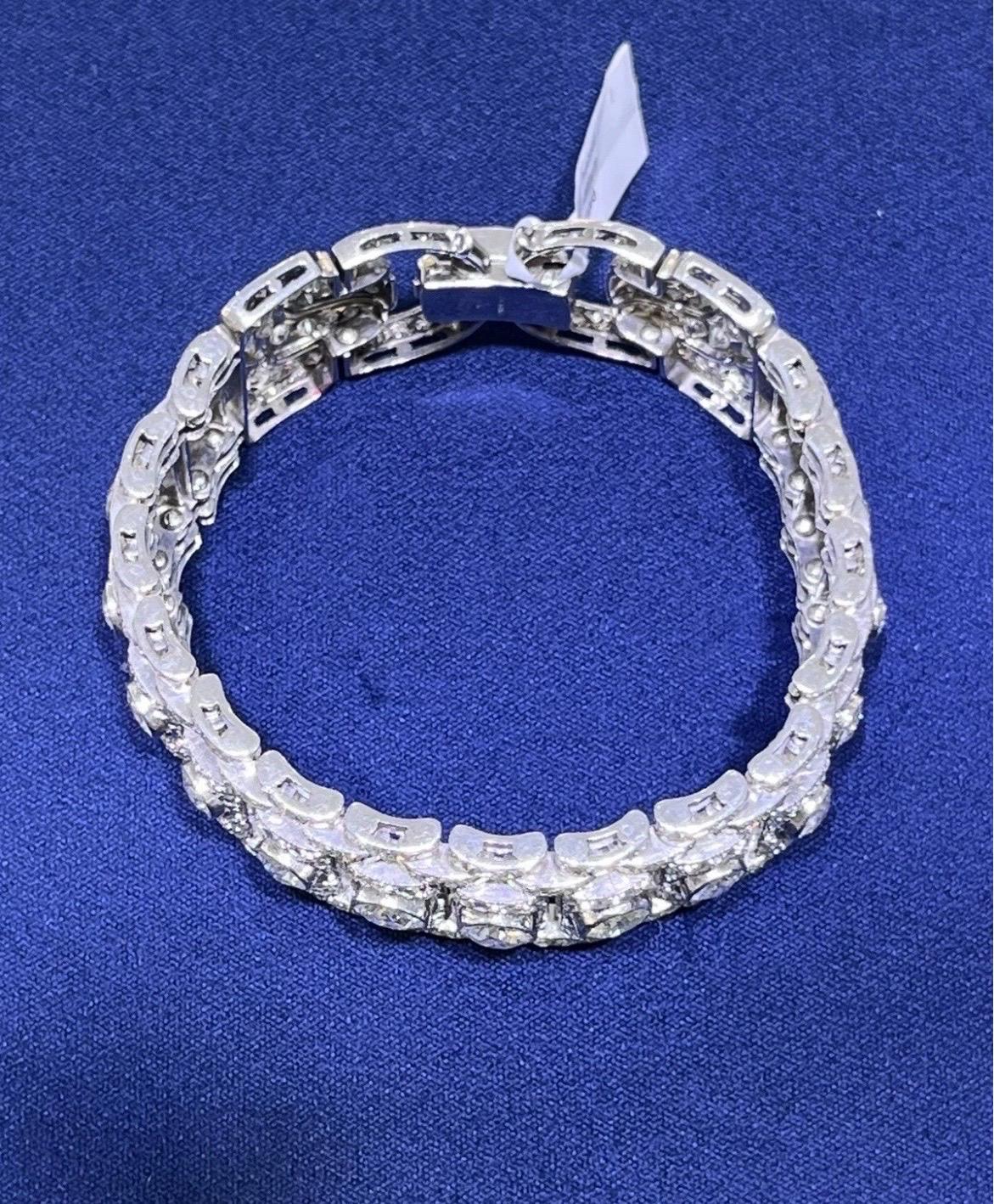 Stunning Vintage Art Deco Platinum 19CT Old Cut Round Diamond Wide Bracelet For Sale 4