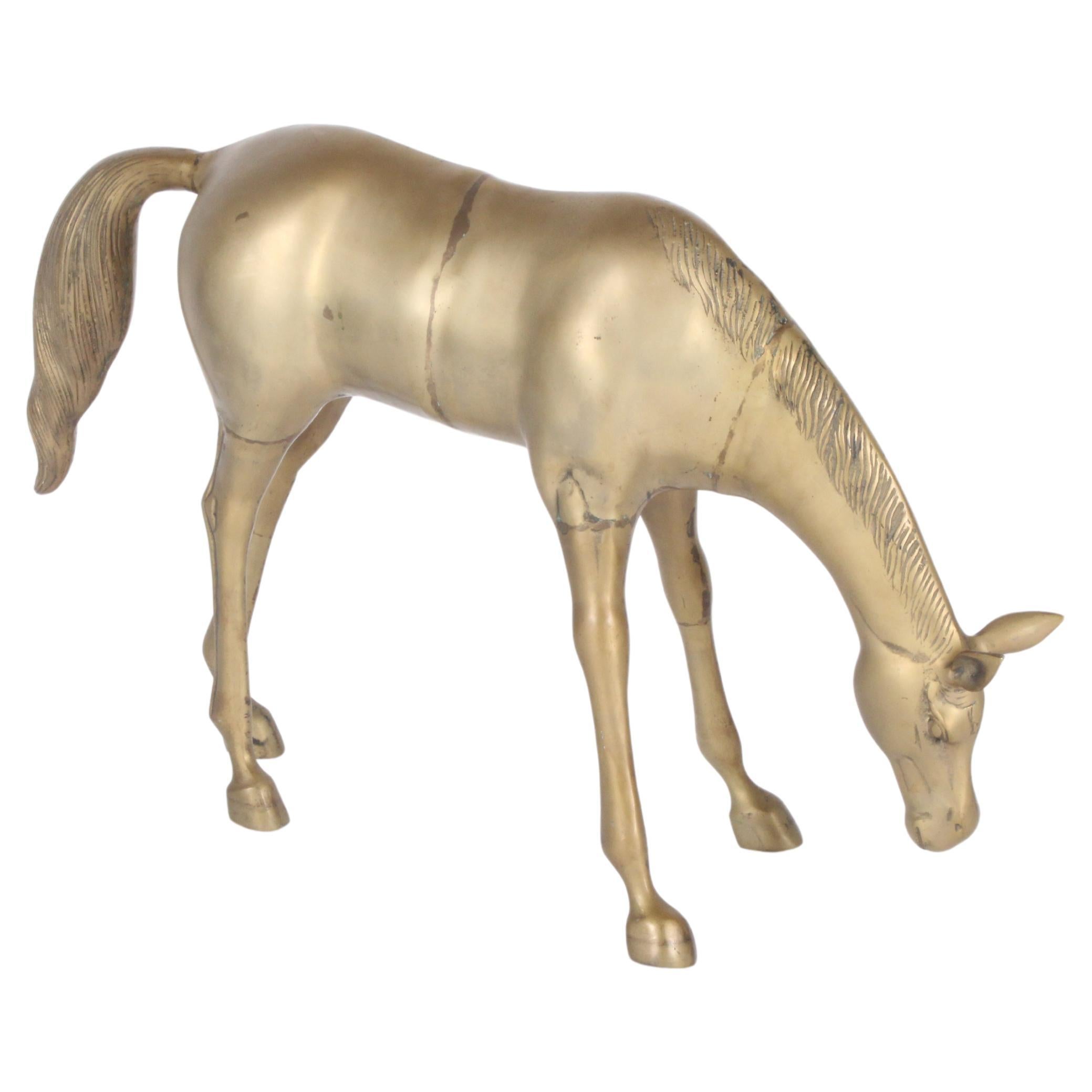 Superbe sculpture artisanale décorative de cheval vintage en laiton  en vente