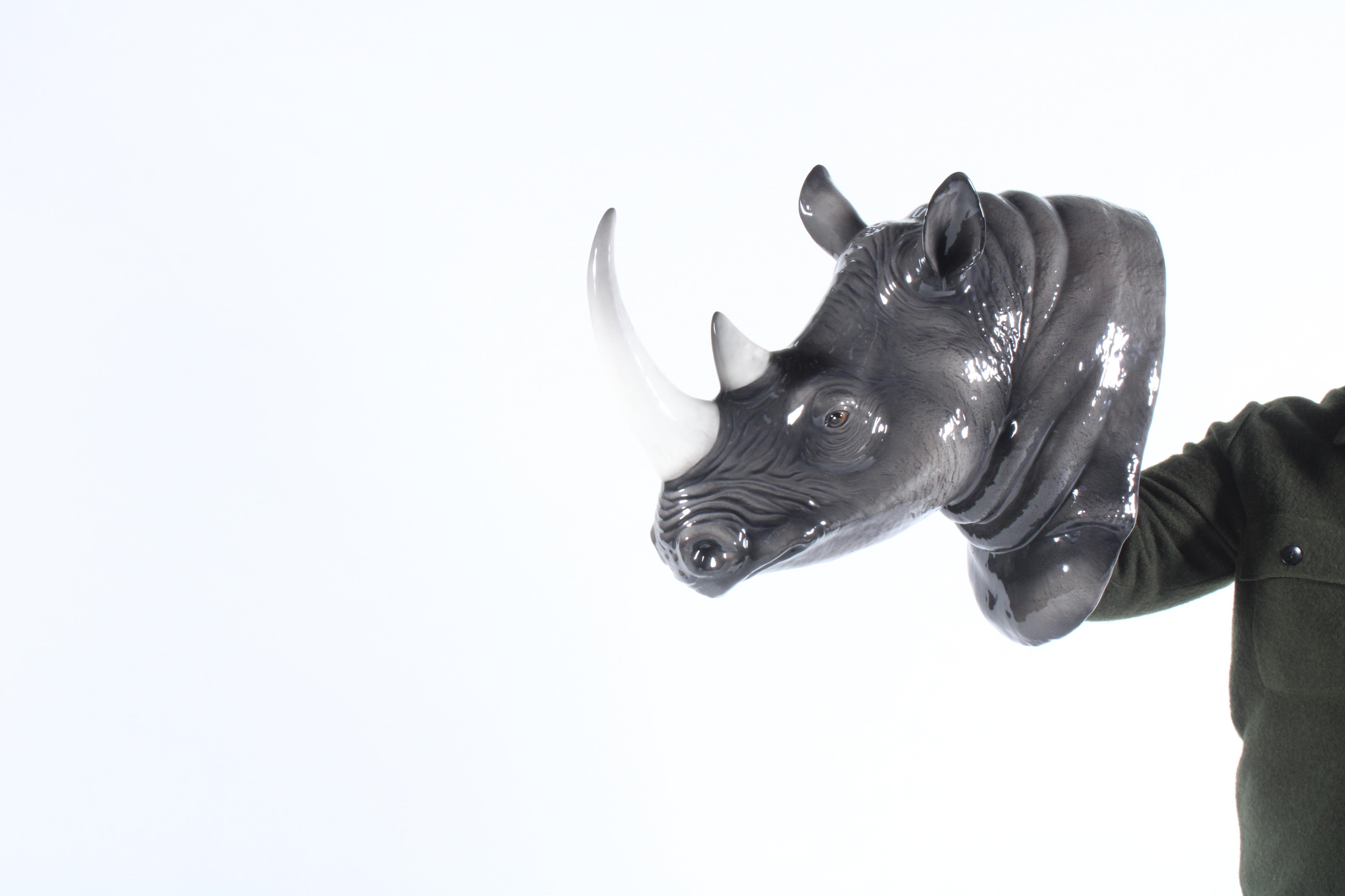 Superbe buste vintage en céramique Bassano  De rhinocéros avec livraison gratuite en vente 5
