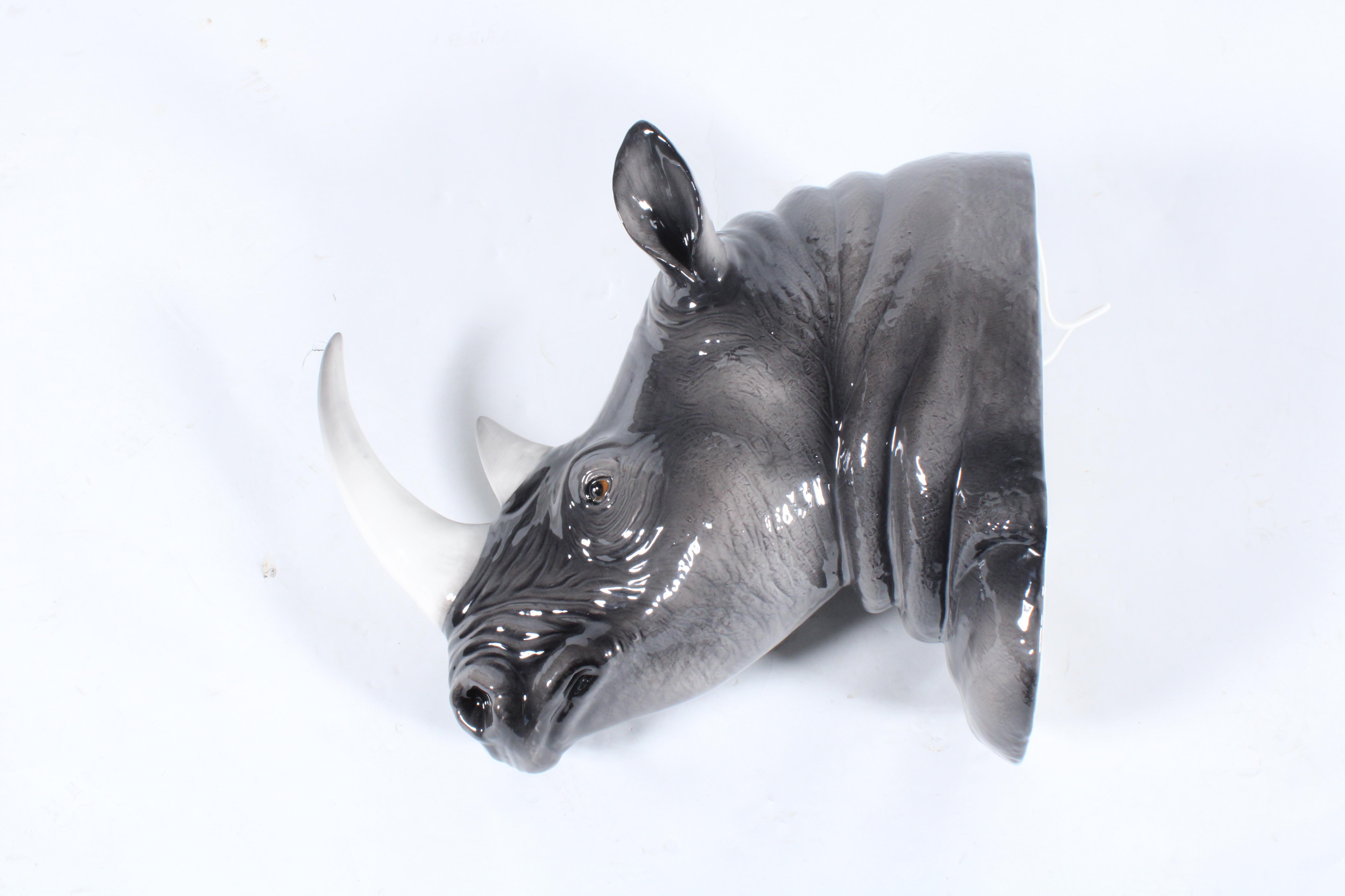 Stunning Vintage Bassano Ceramic Bust  Of A Rhinoceros * Free Delivery For Sale 1